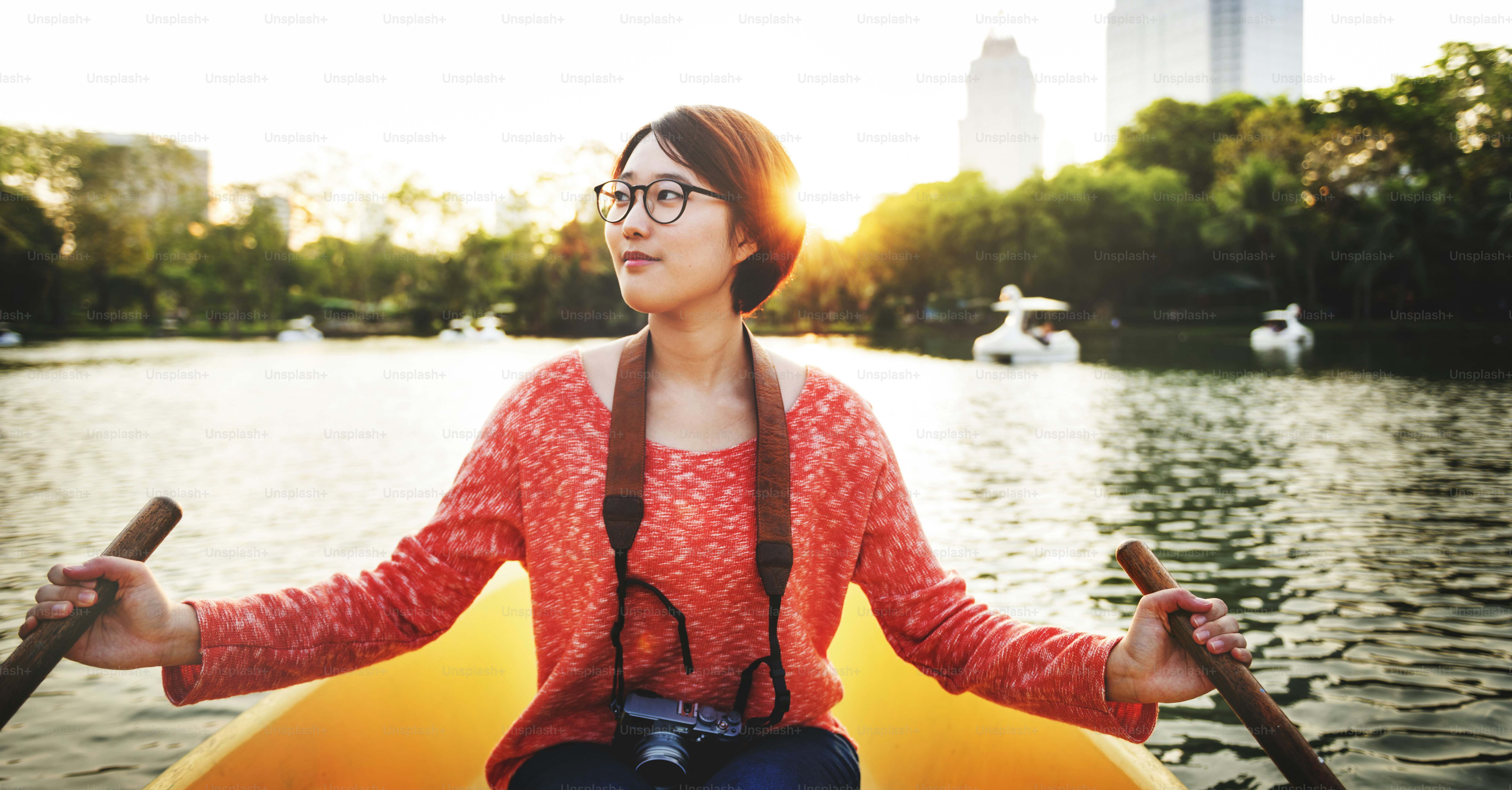 Asian Woman Ride On Boat Concept