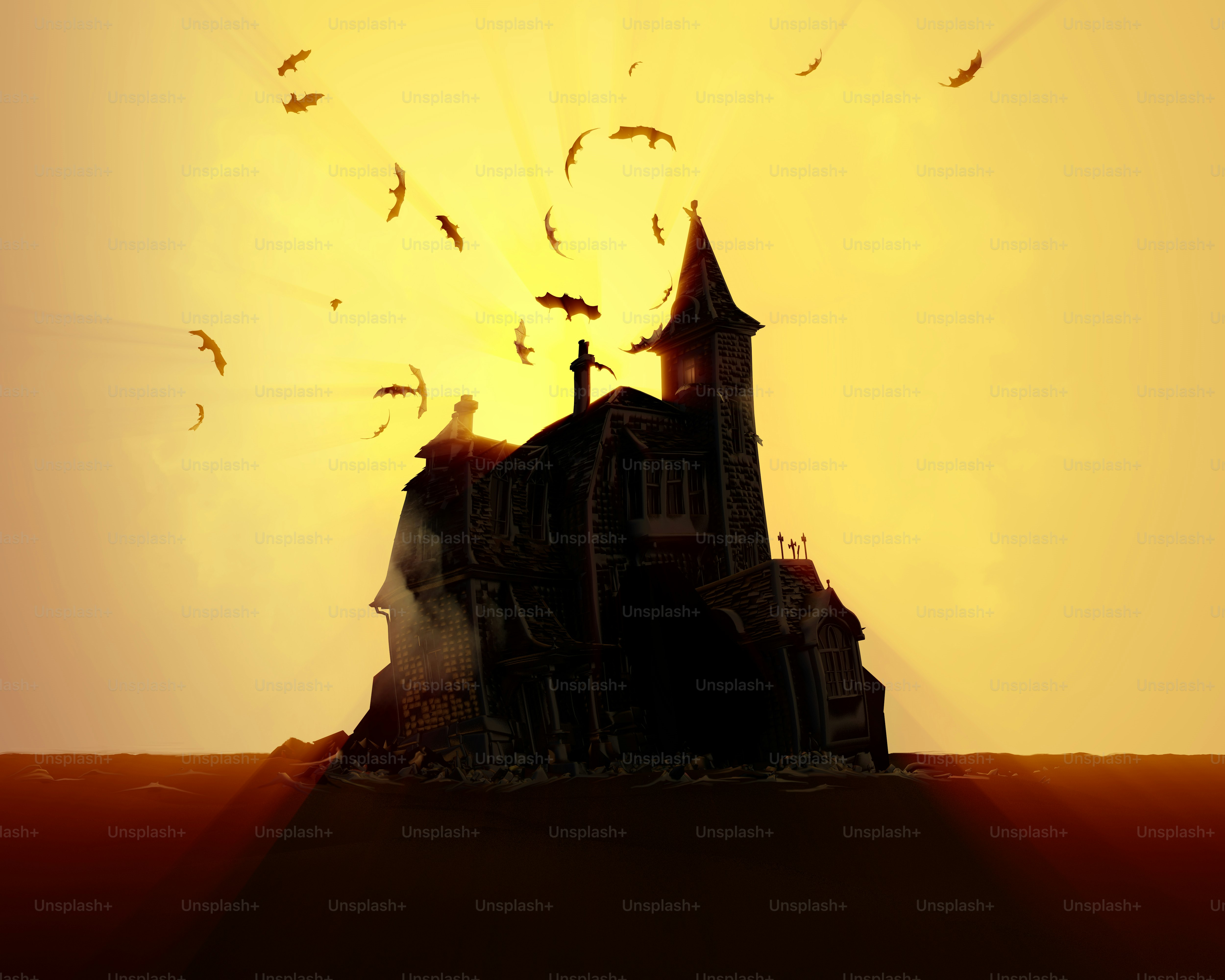 A picture of a castle with birds flying around it