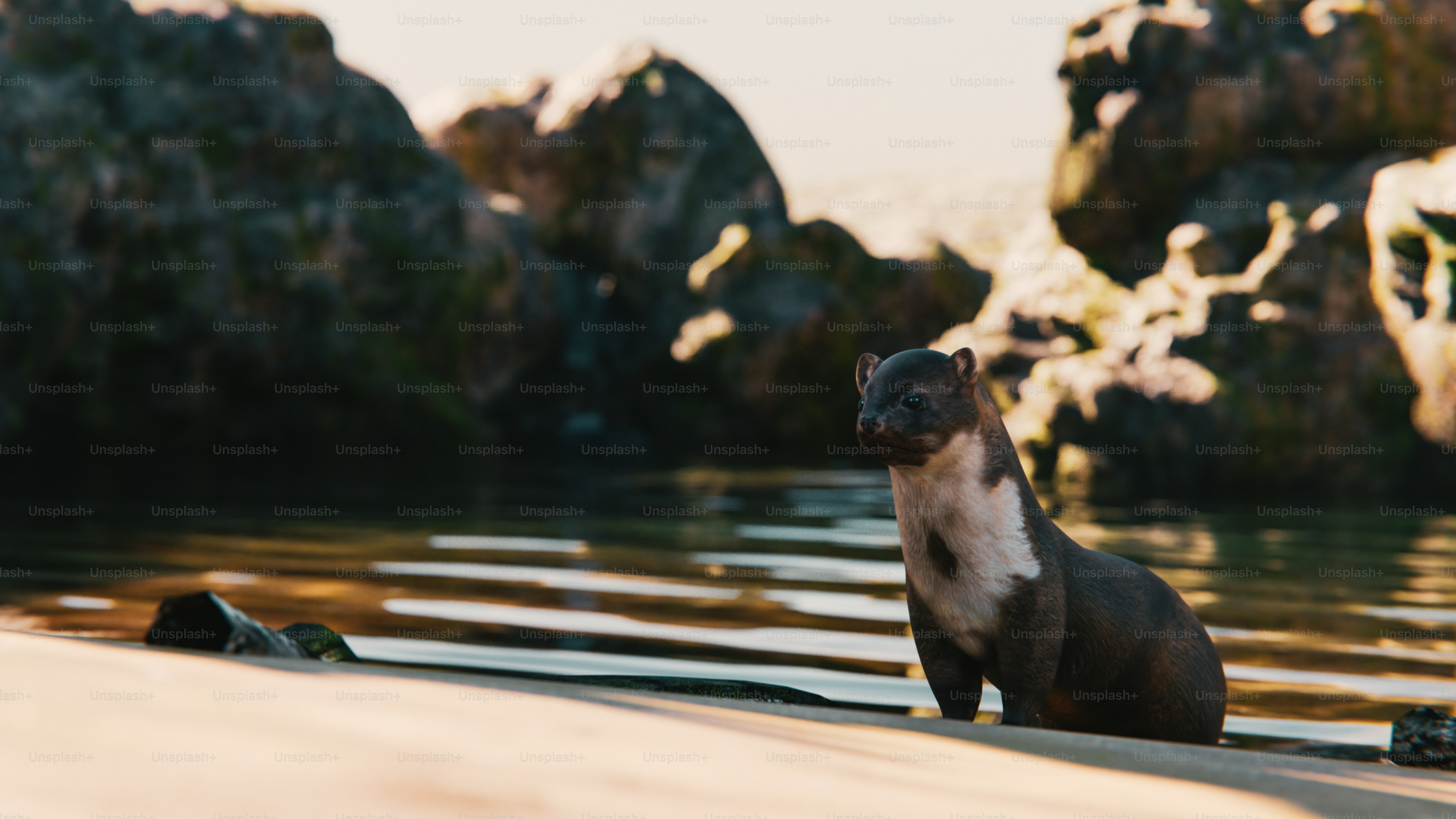 A sea lion sitting on the edge of a body of water