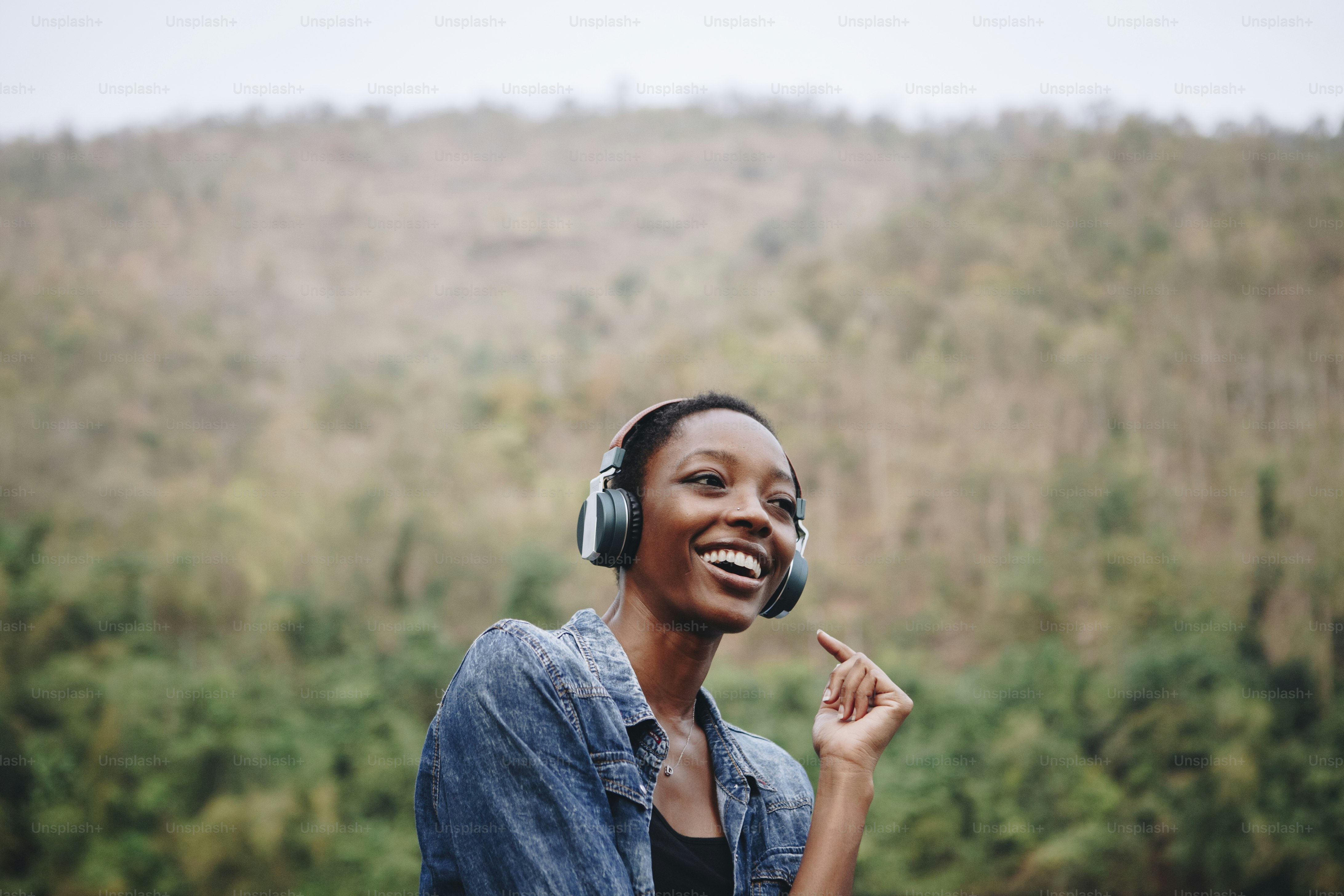 Woman listening to music in nature