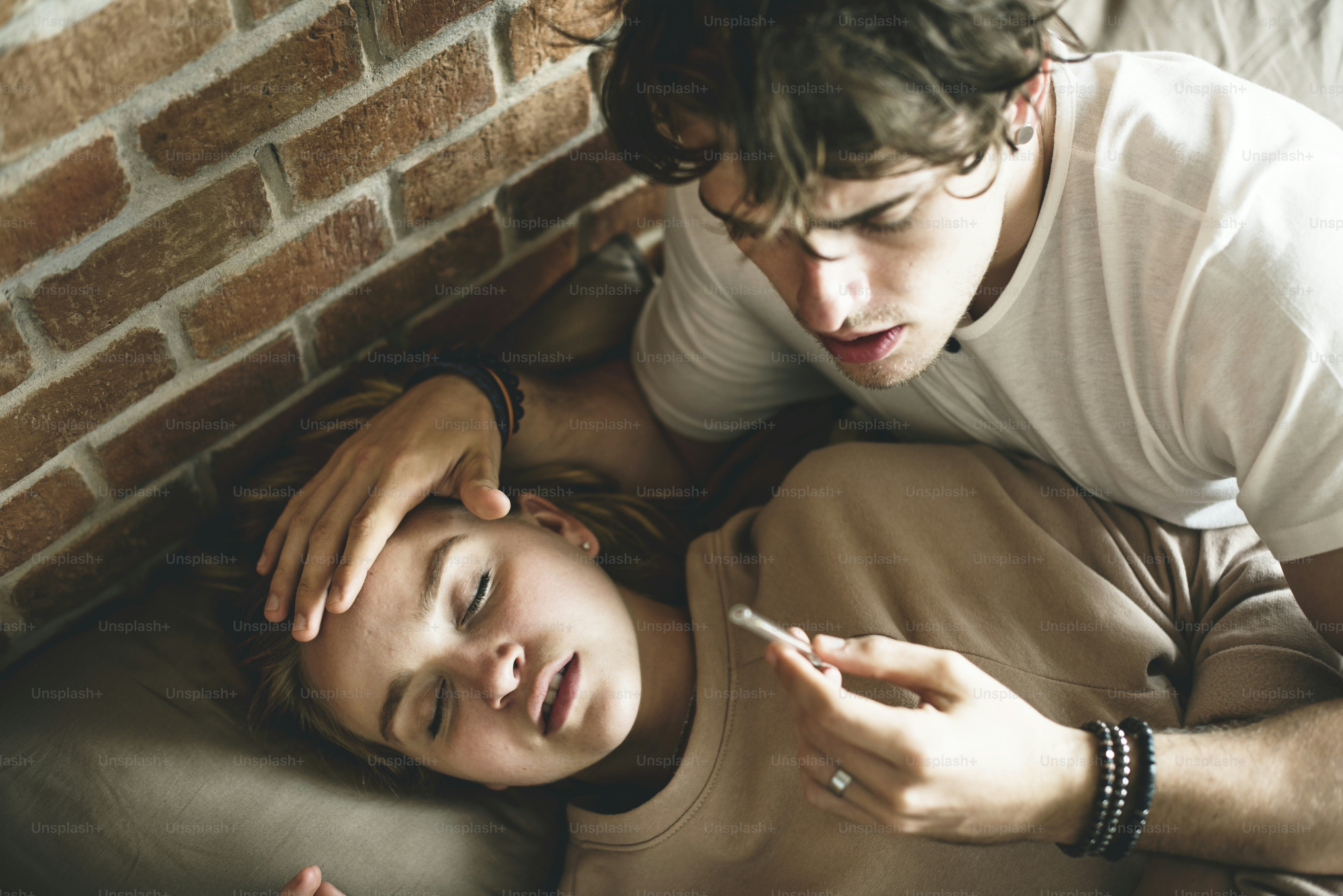 Caucasian woman with high fever