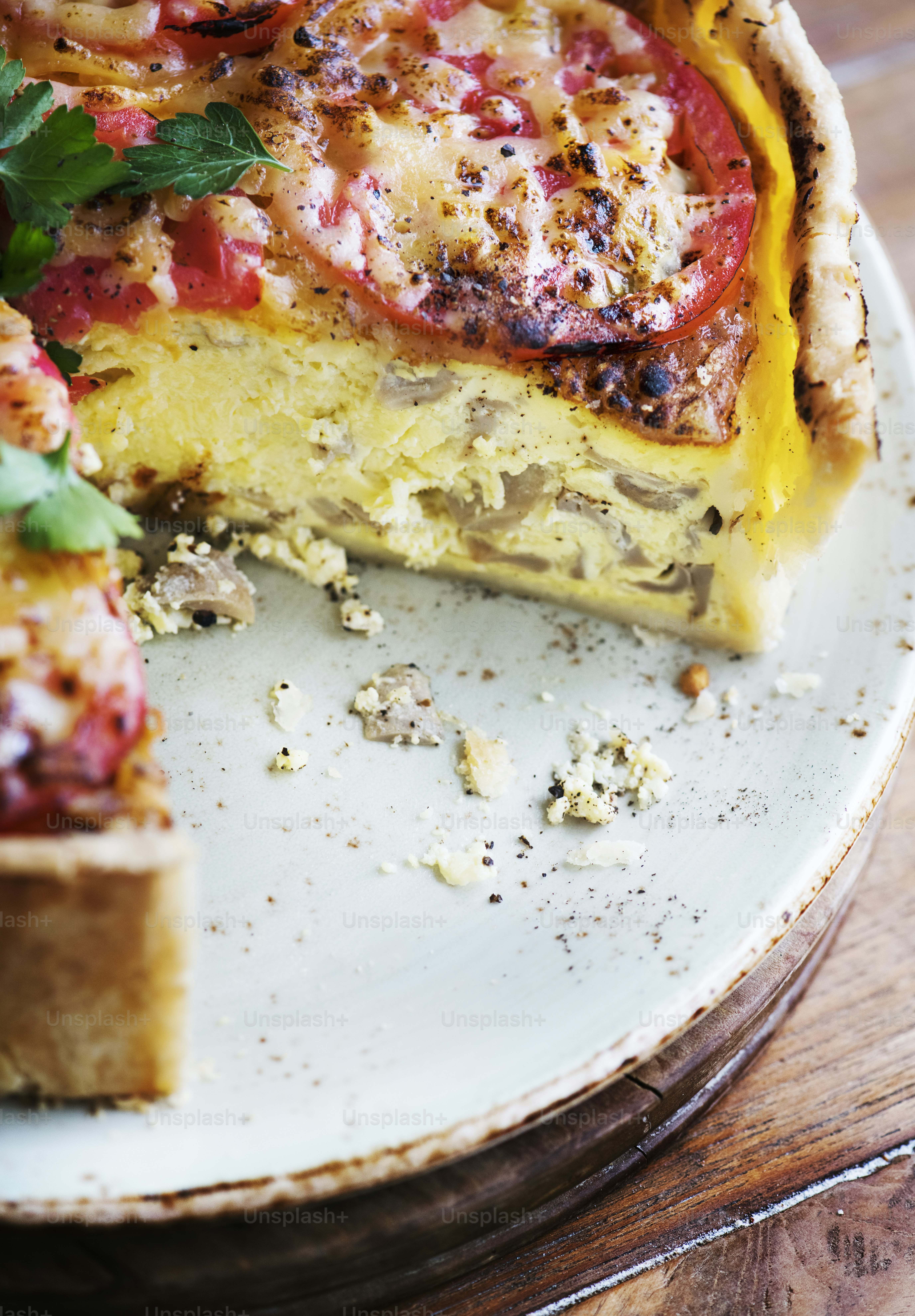Rezeptidee für Pilz-Quiche-Food-Fotografie