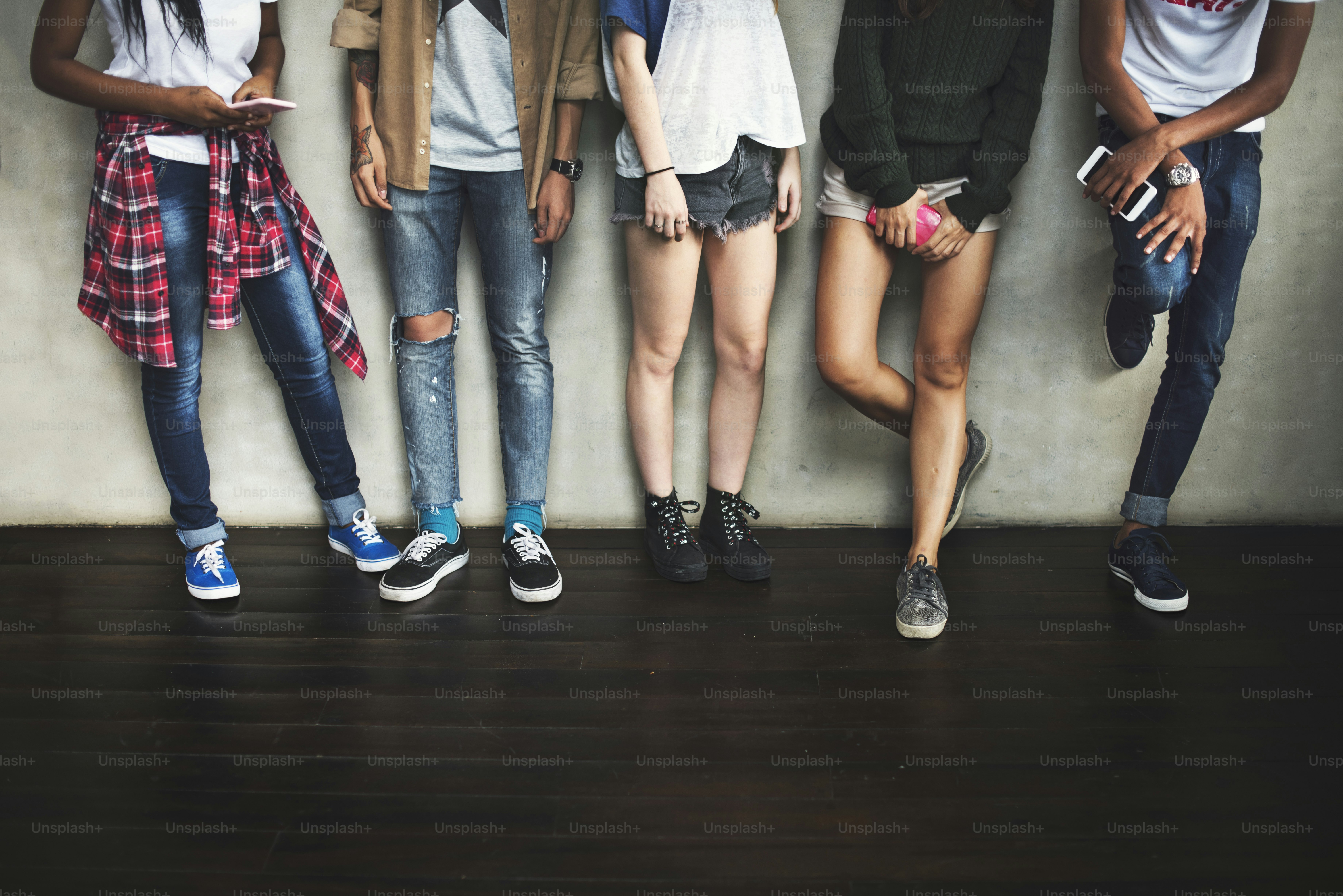 People Friendship Togetherness Standing Mobile Phone Concept