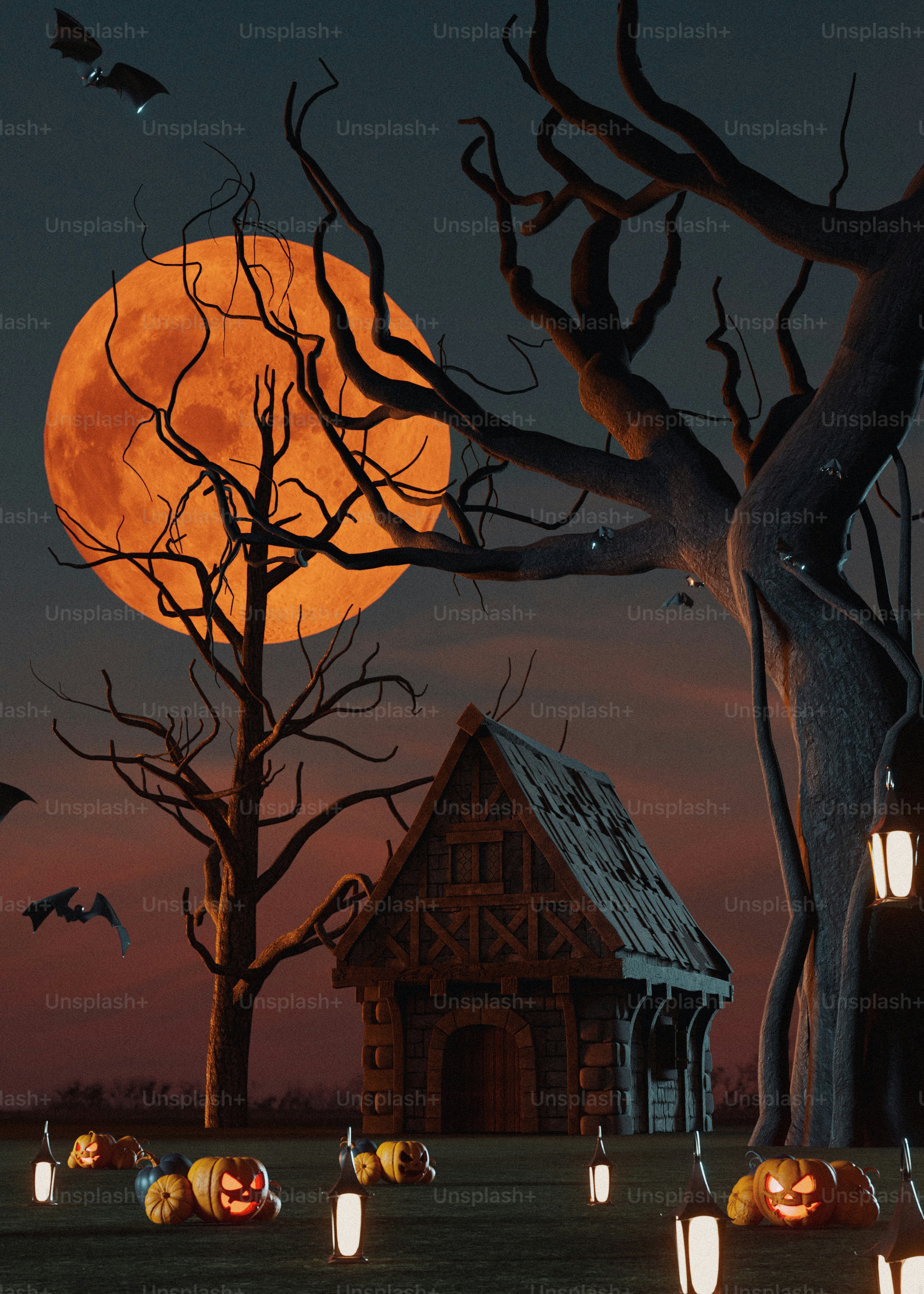 Una escena de halloween con luna llena de fondo foto – Imagen de Oscuro en  Unsplash, image size:3000x4200