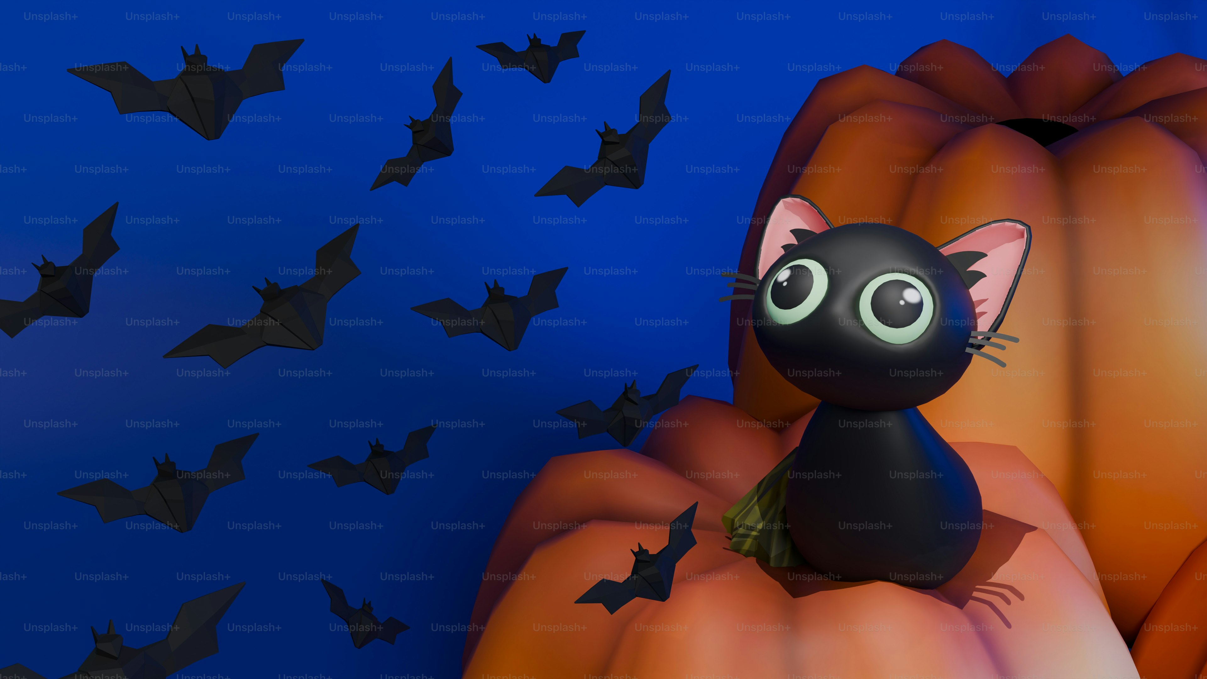 A black cat sitting on top of a pumpkin