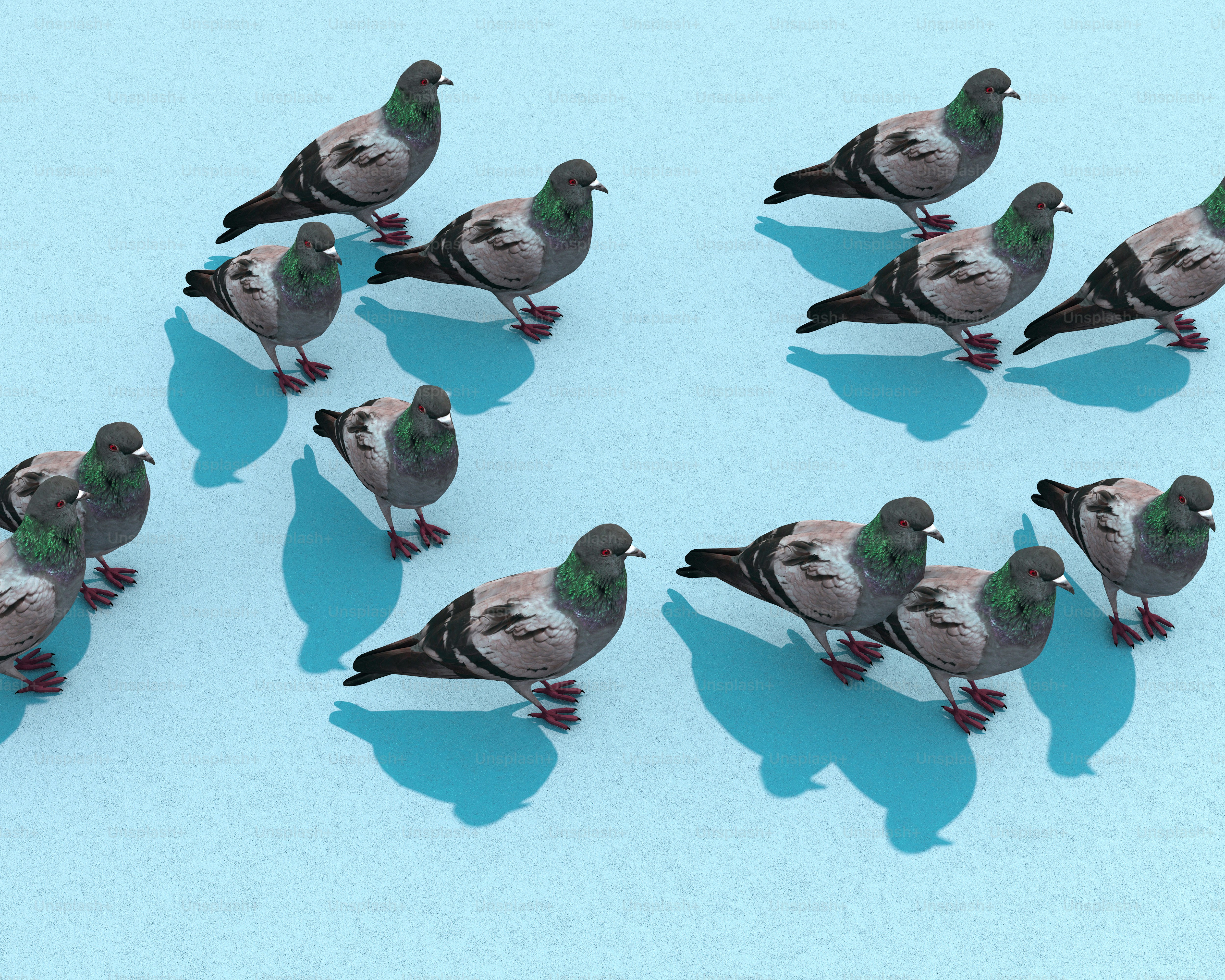 A group of birds standing on top of a snow covered ground