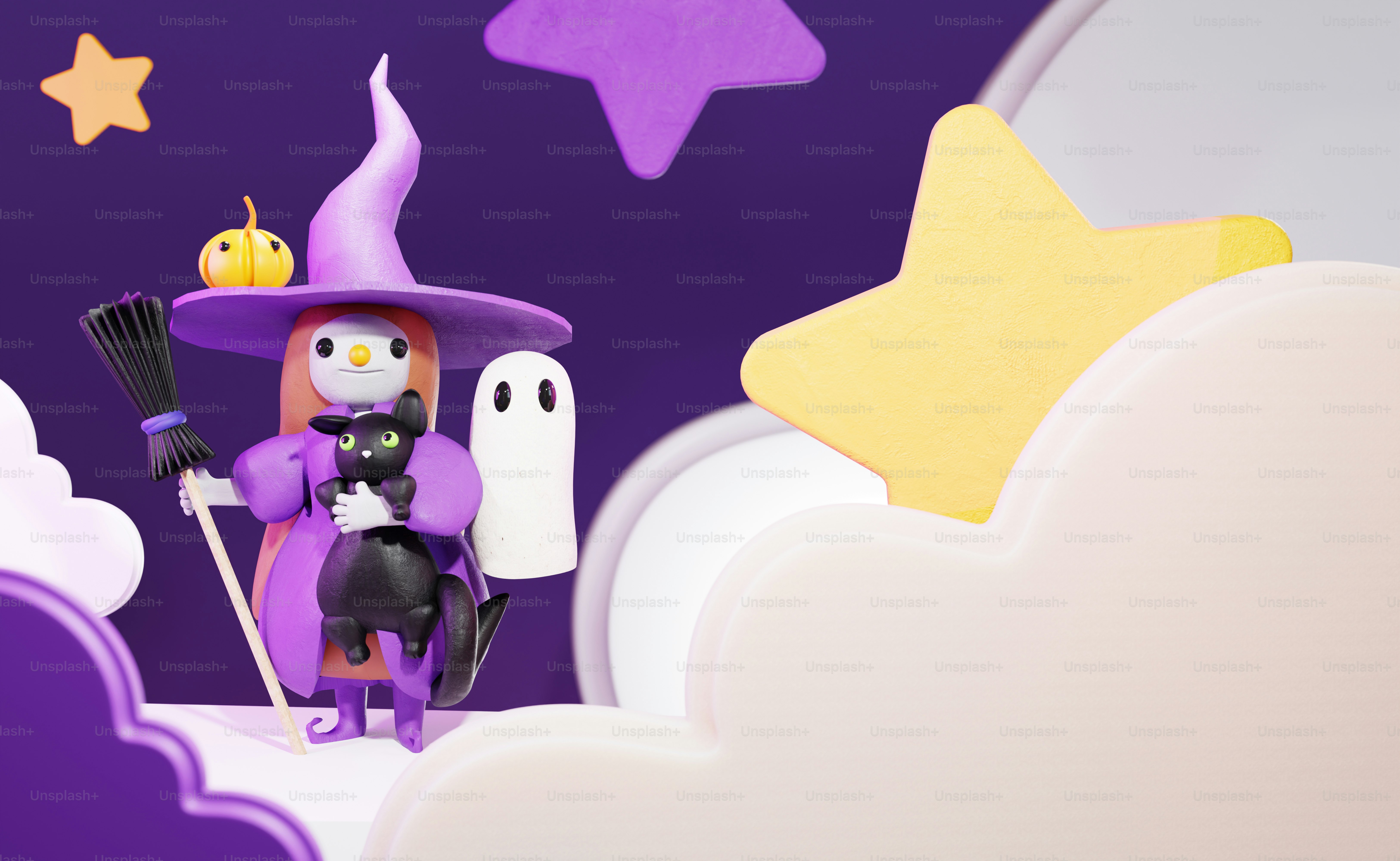 A cartoon character on a cloud with a star in the background