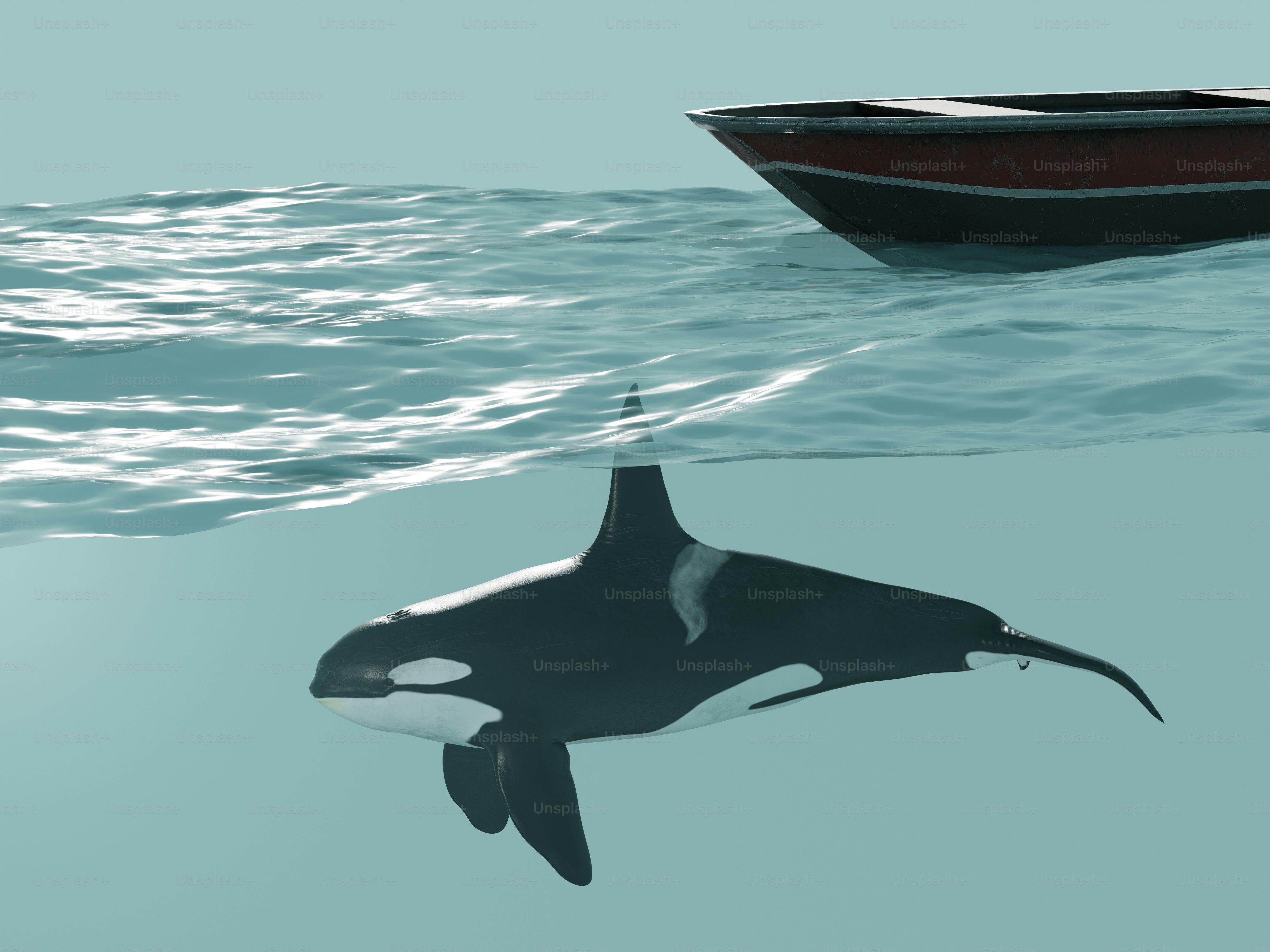 An orca and a boat in the water
