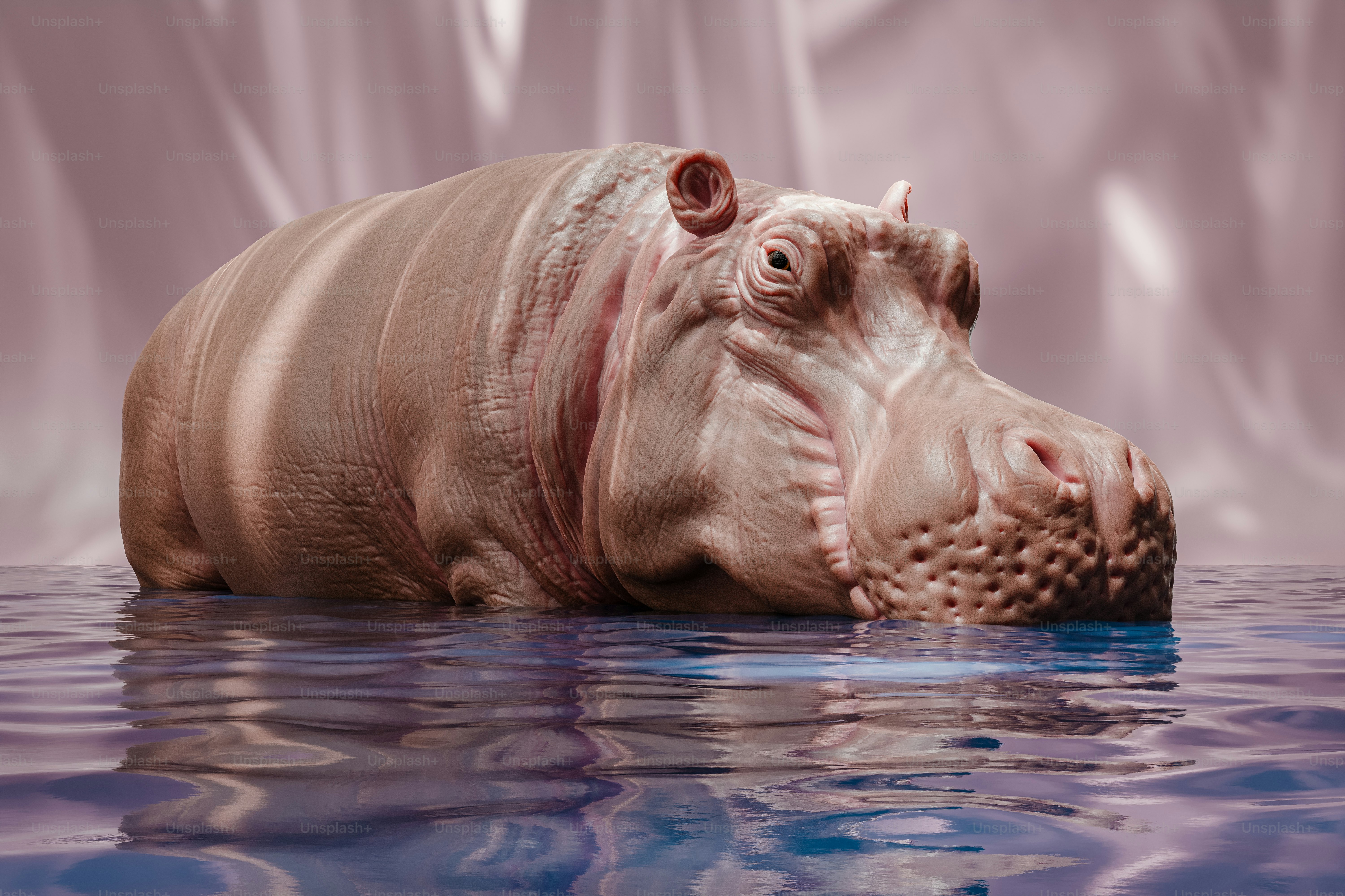 A hippopotamus is submerged in a body of water