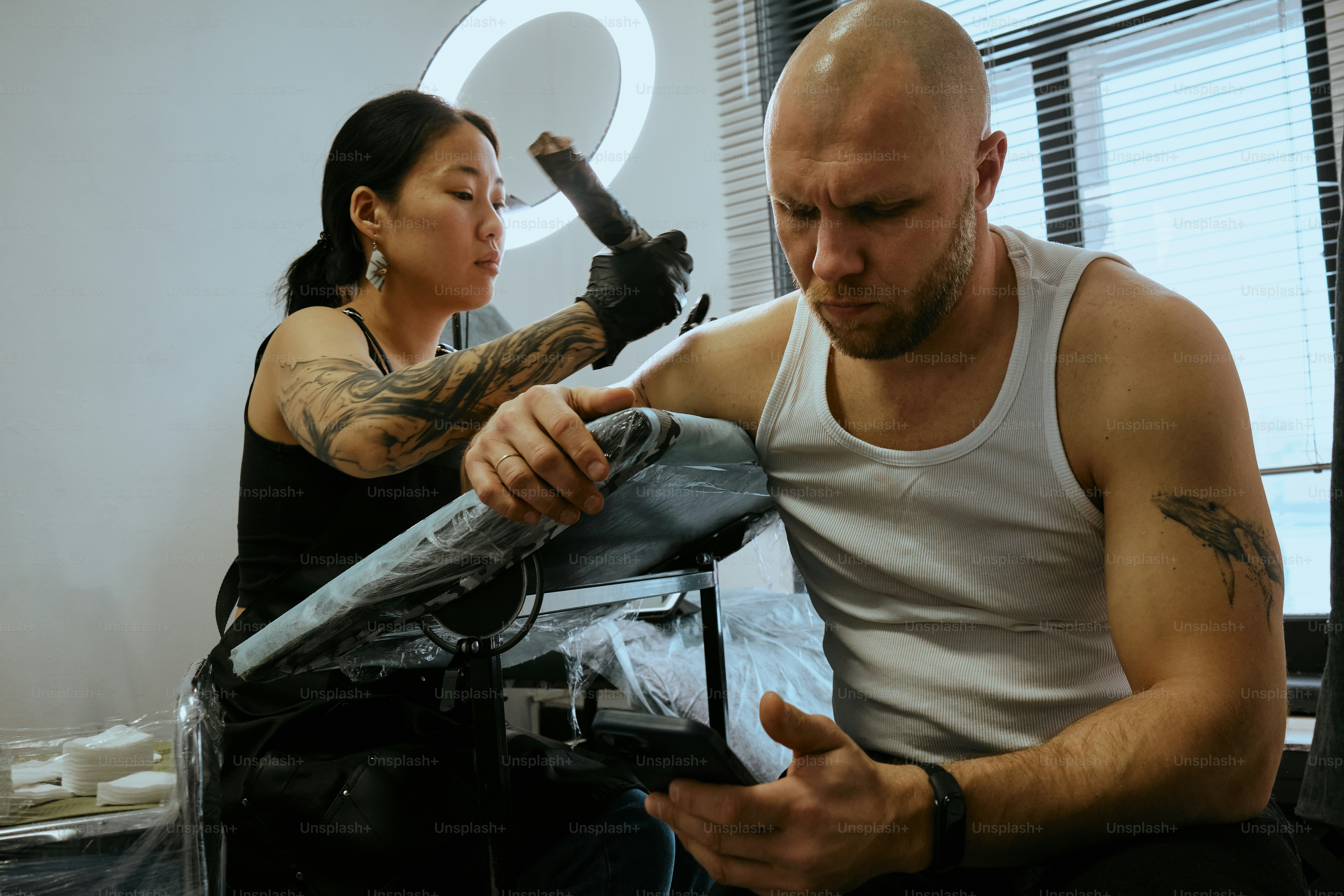 A man and a woman in a room