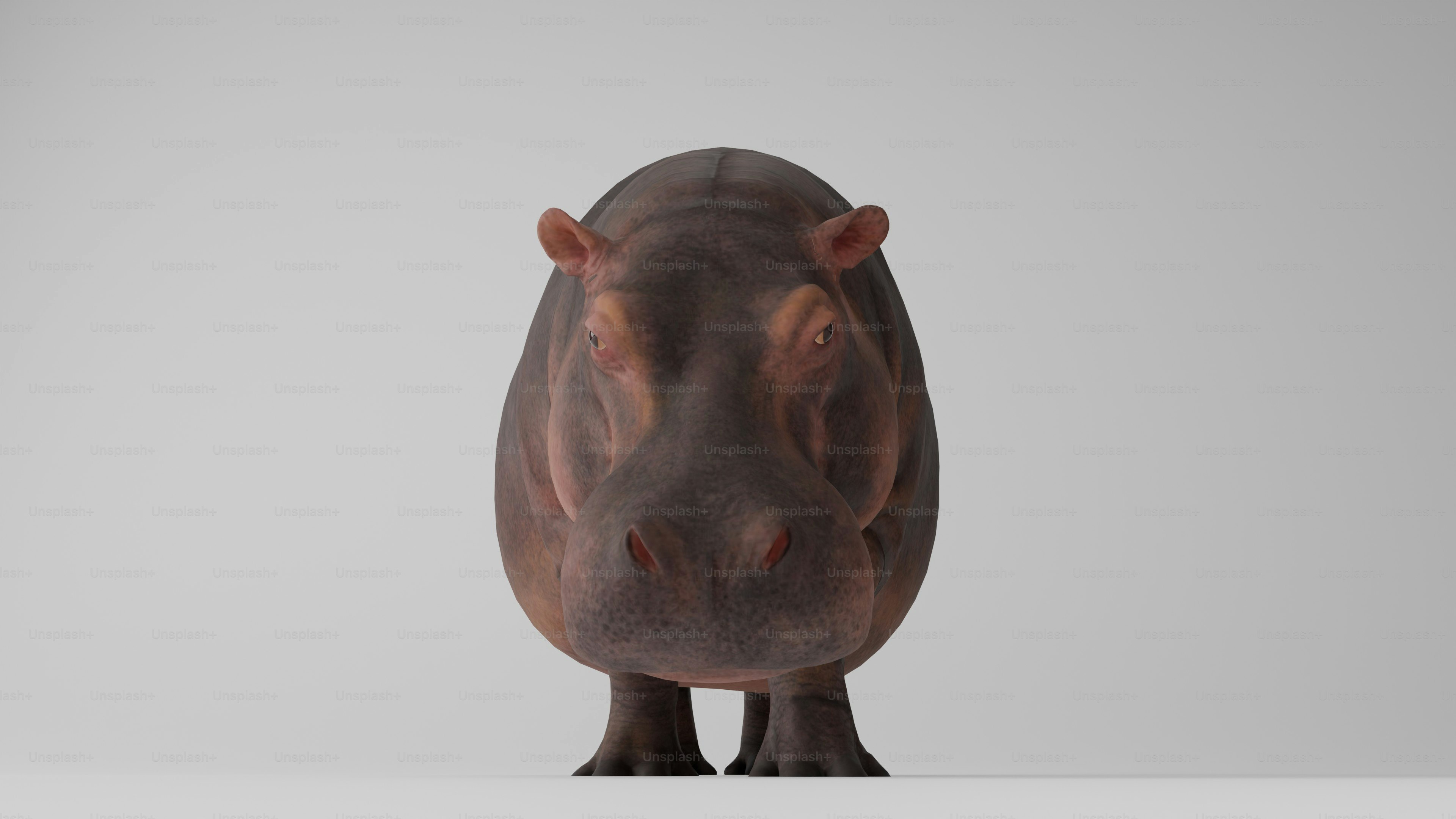 A hippopotamus standing in front of a white background