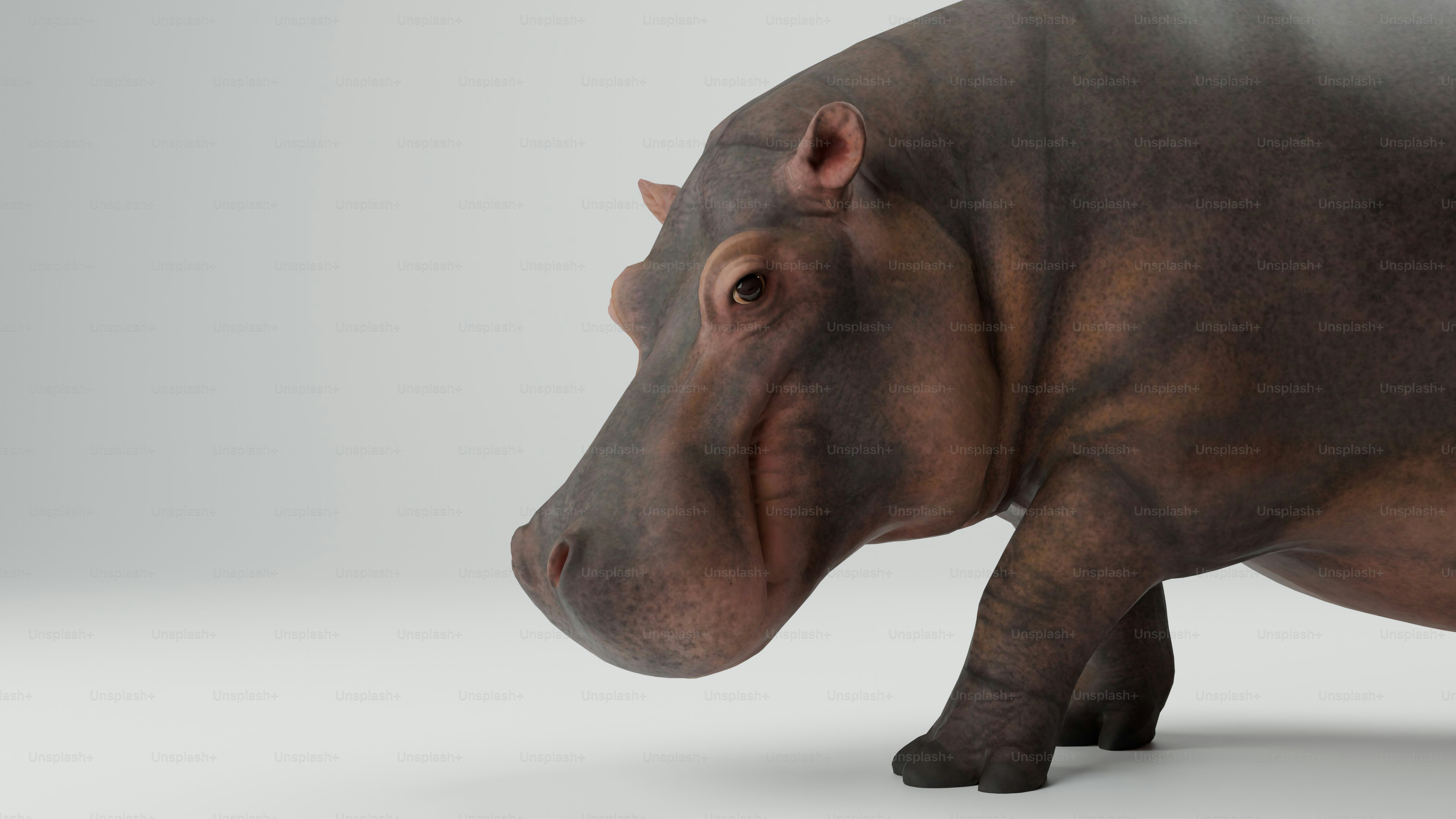 A hippopotamus standing in front of a white background