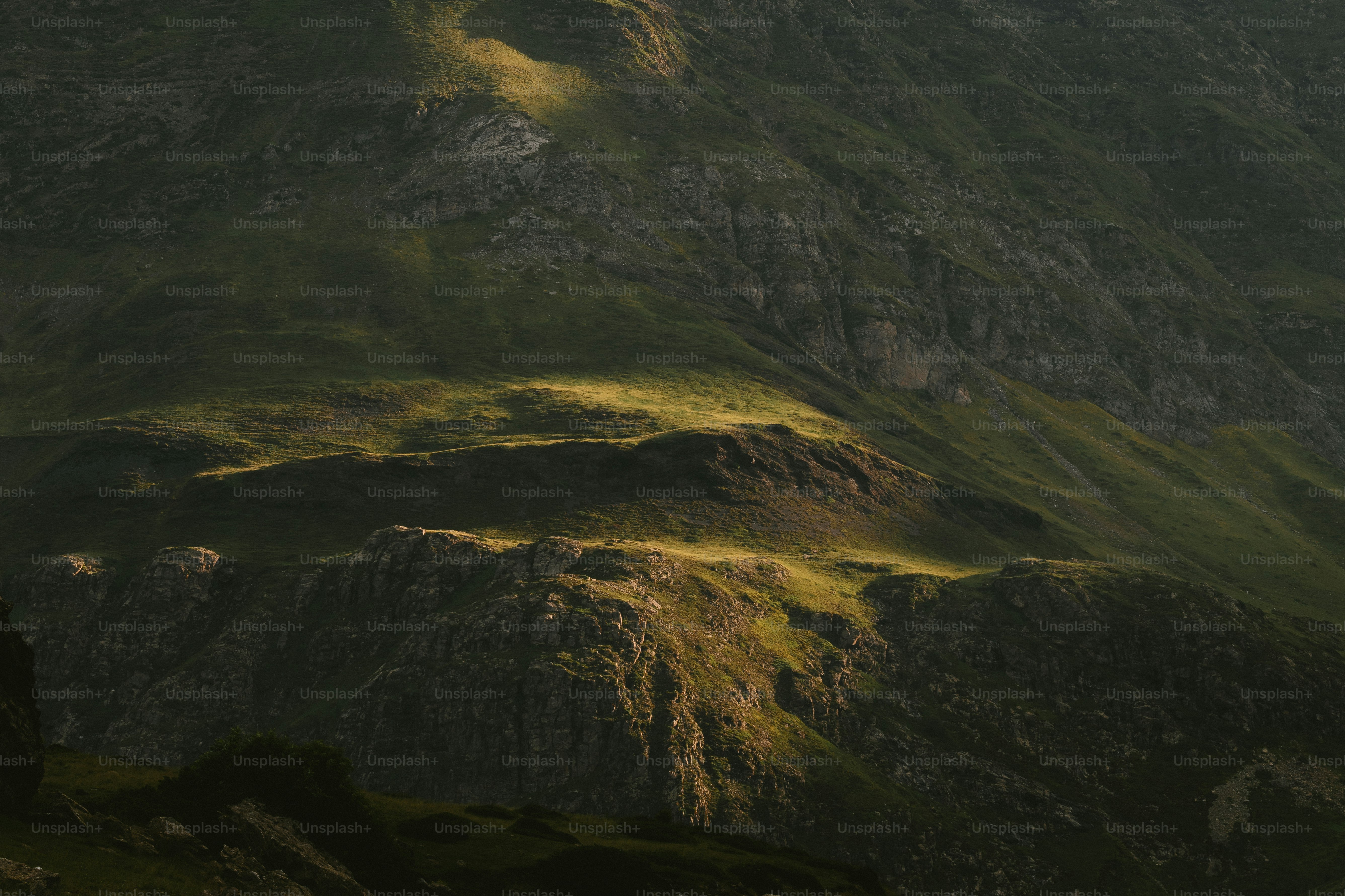 Vista di una montagna con erba sul lato