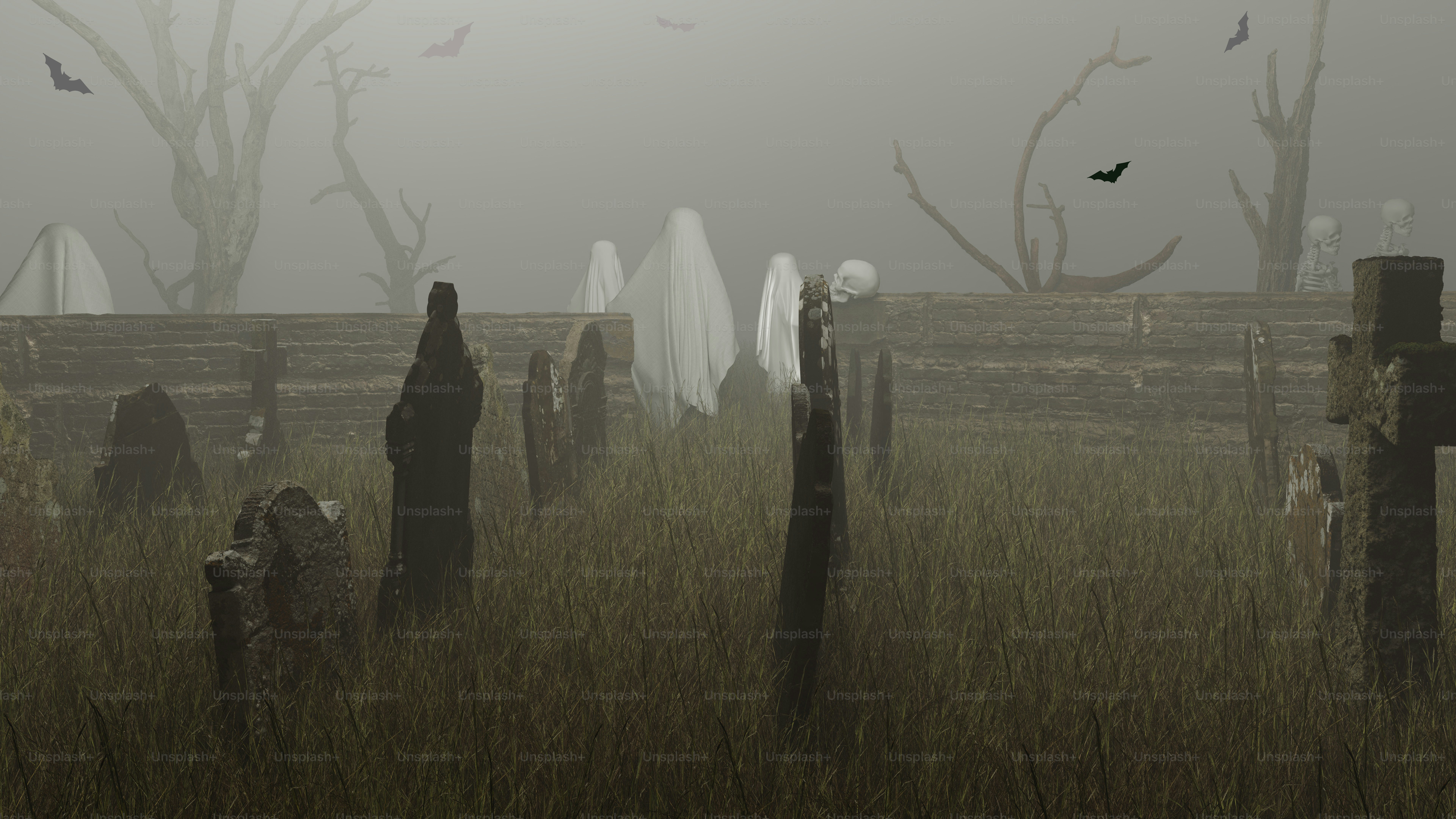 3D - Halloween - Haunted Graveyard - Wallpaper - 8K