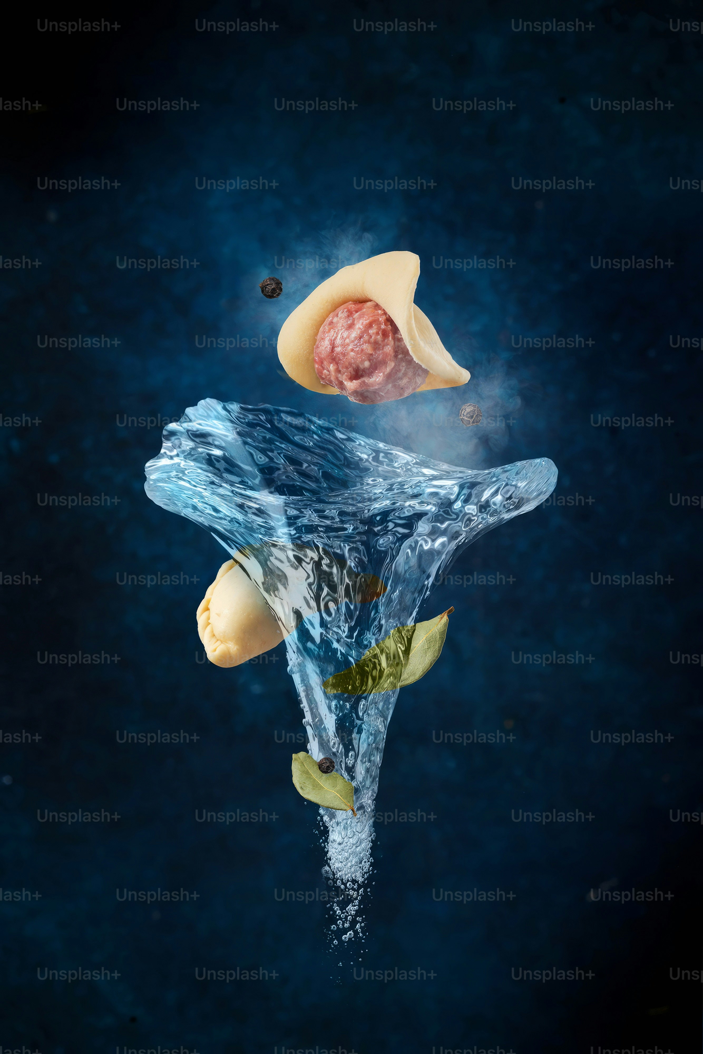 A piece of food floating in the air