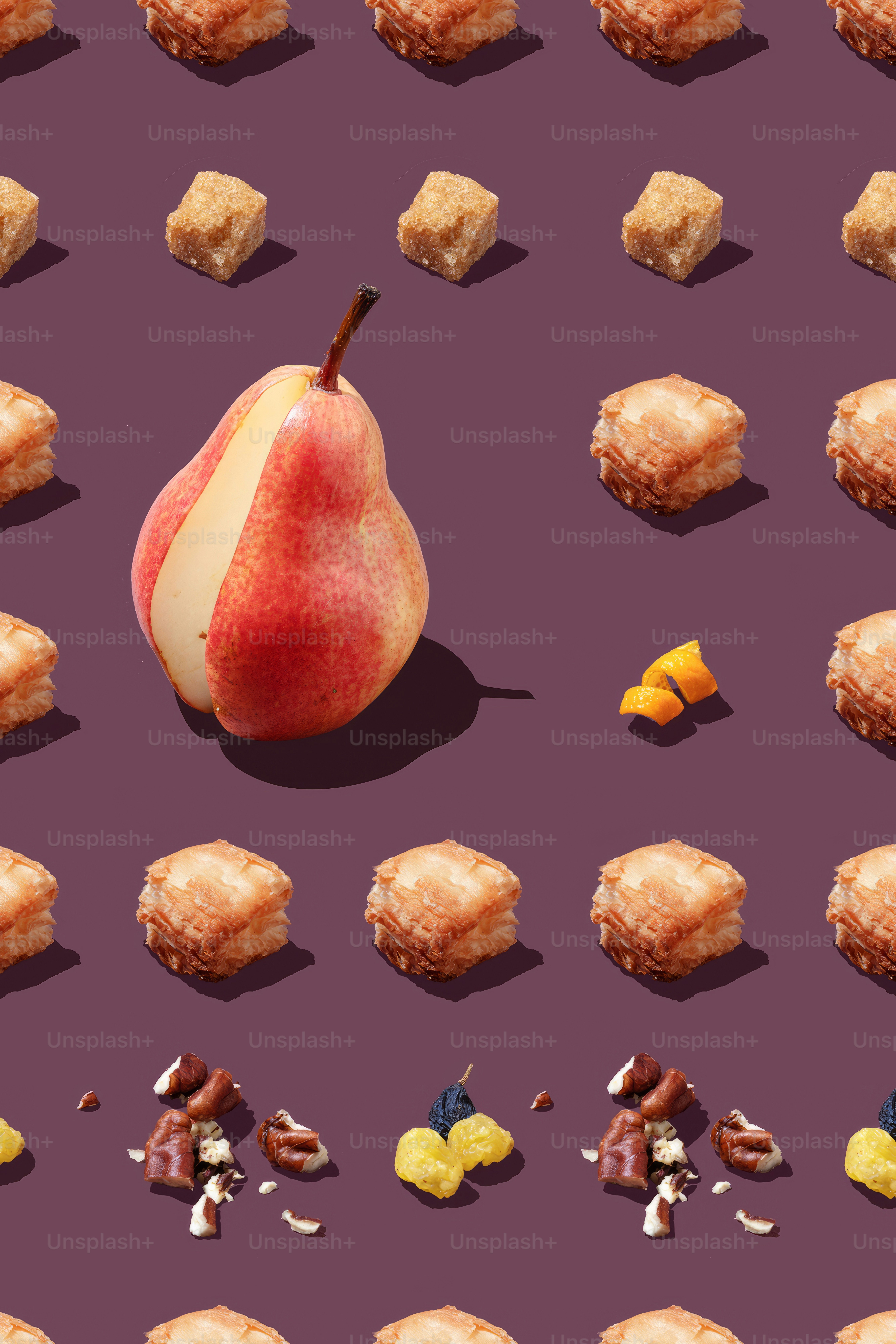 A picture of a variety of desserts on a purple background