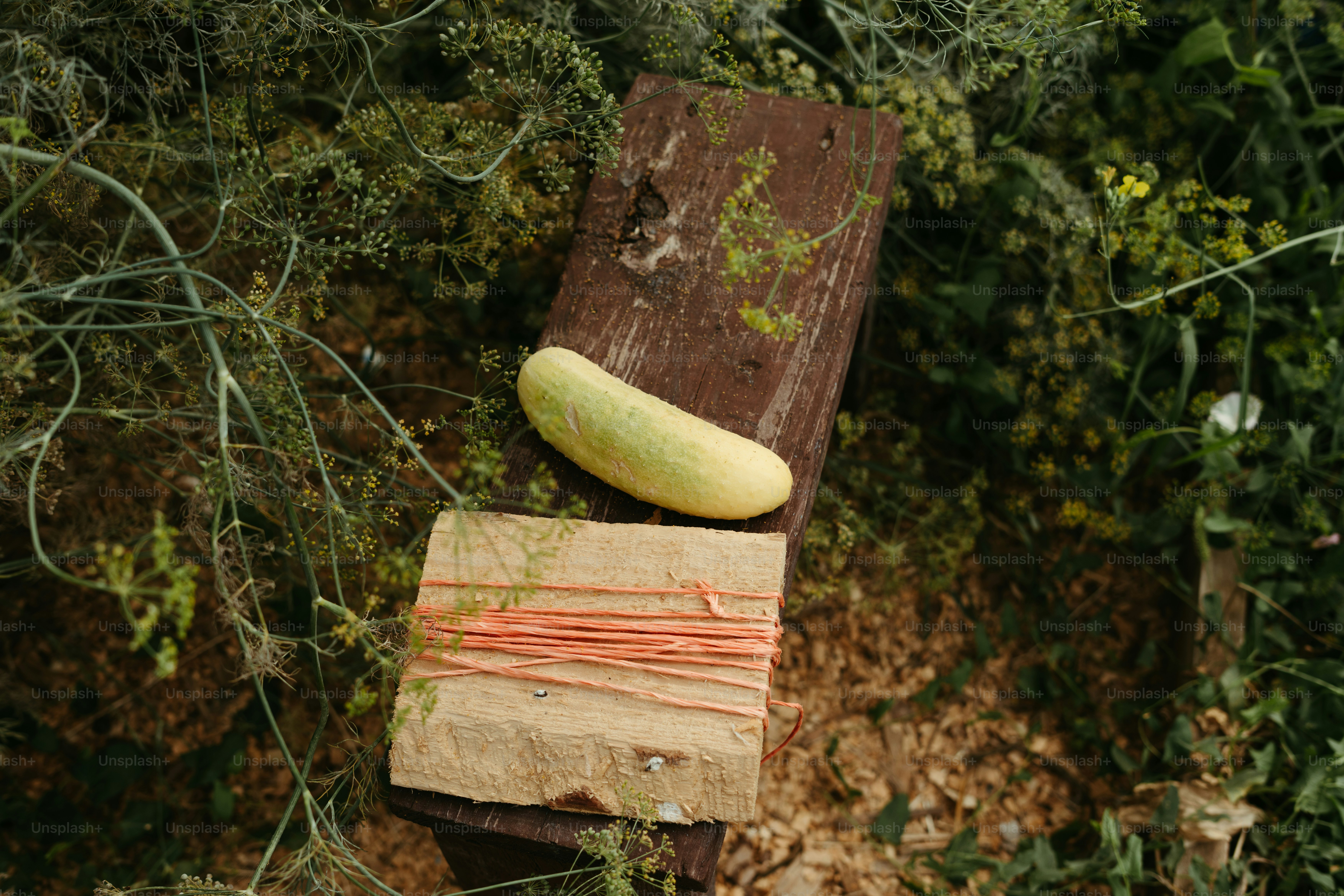A banana sitting on top of a piece of wood