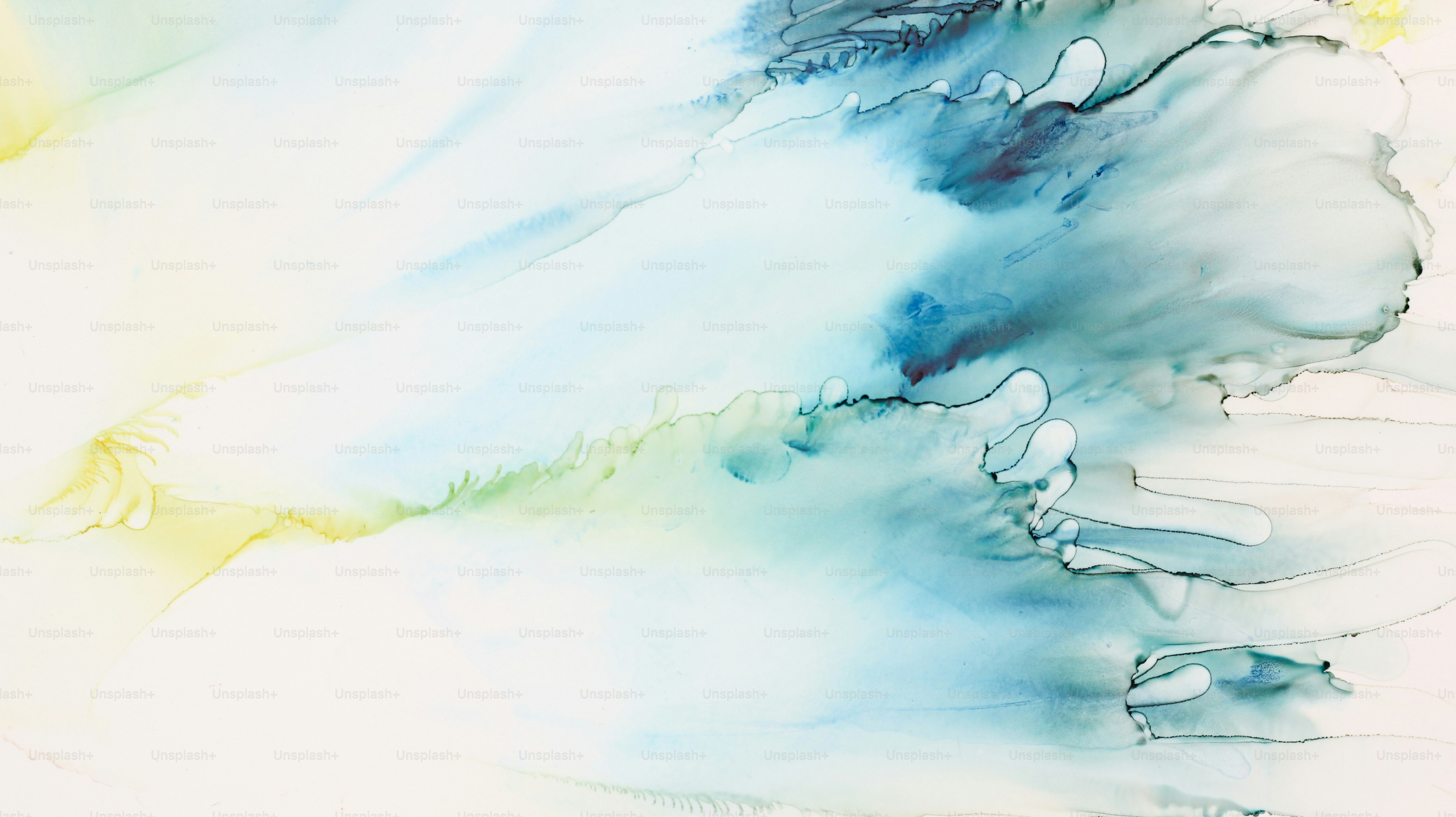 Uma pintura abstrata de cores azuis e amarelas