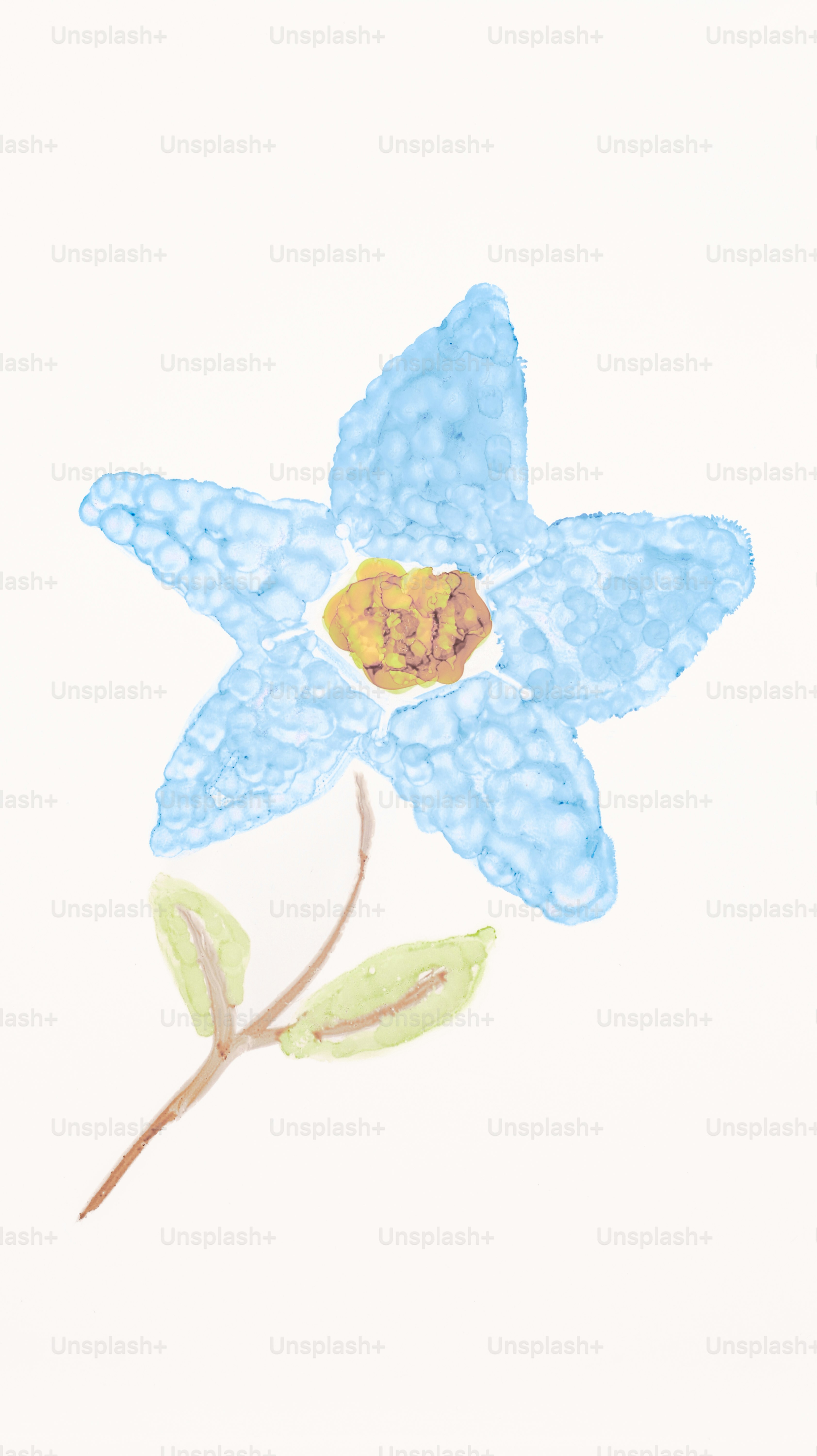 A drawing of a blue flower on a white background