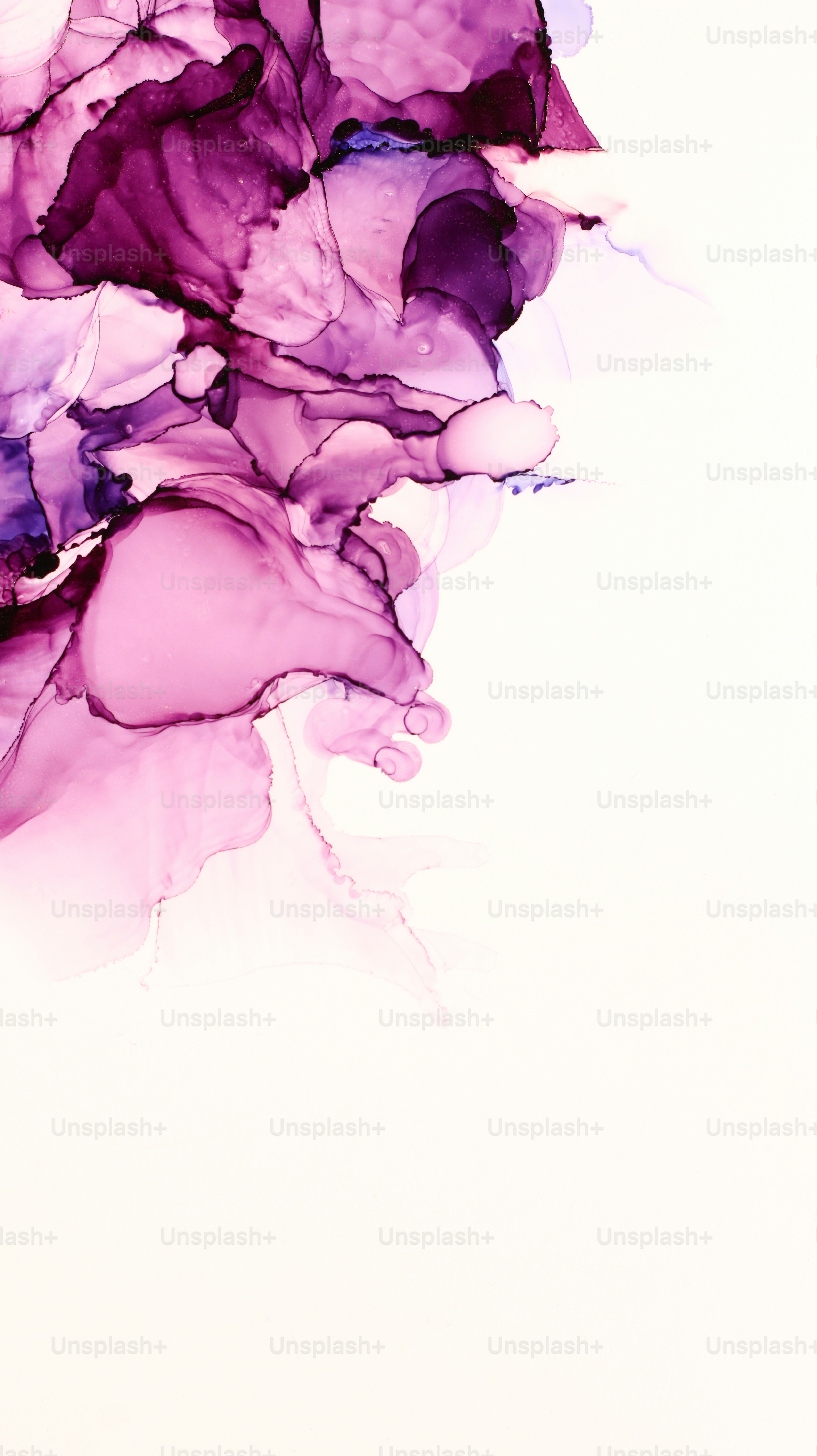An abstract painting of purple flowers on a white background photo 