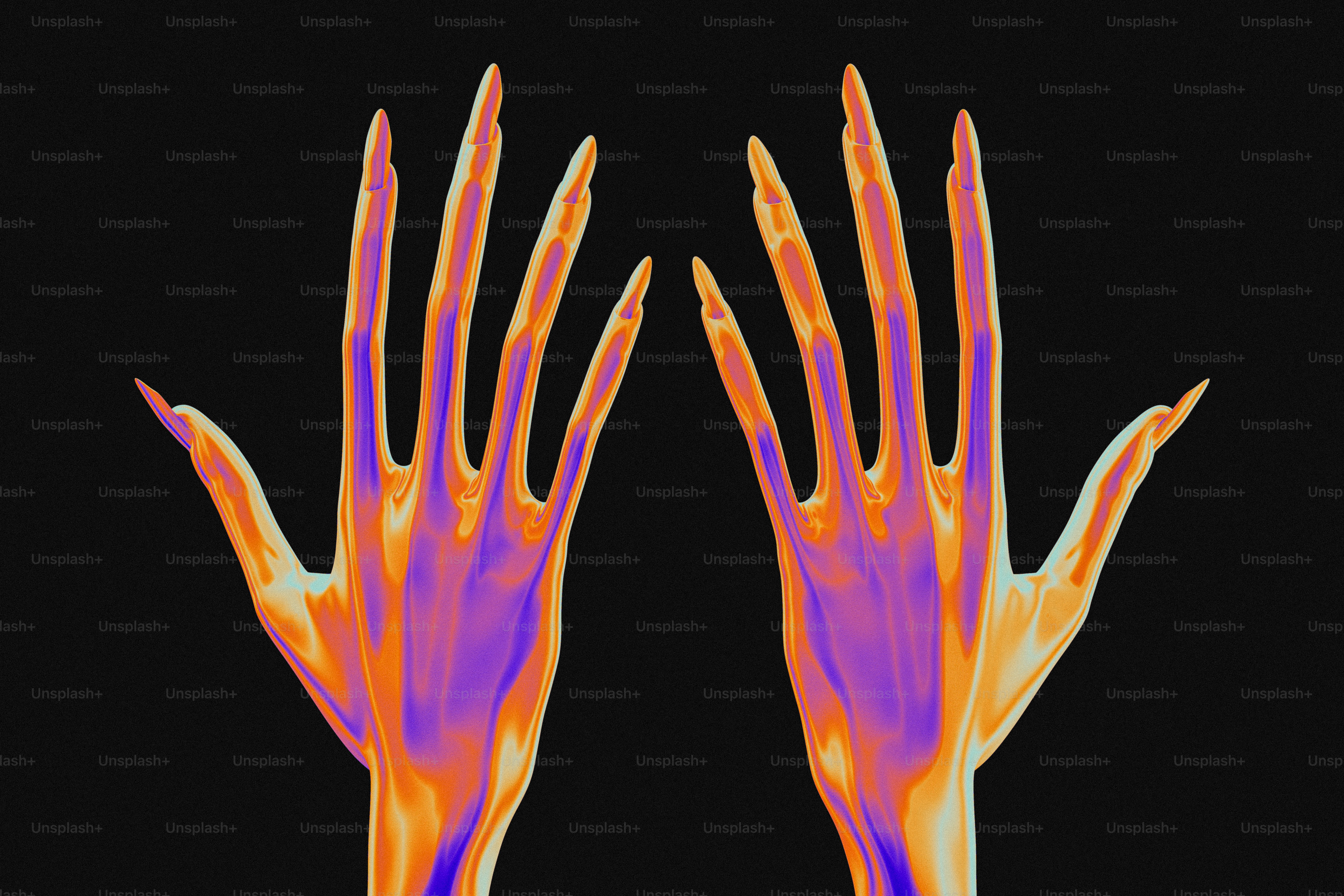 A pair of hands with colored lines on them