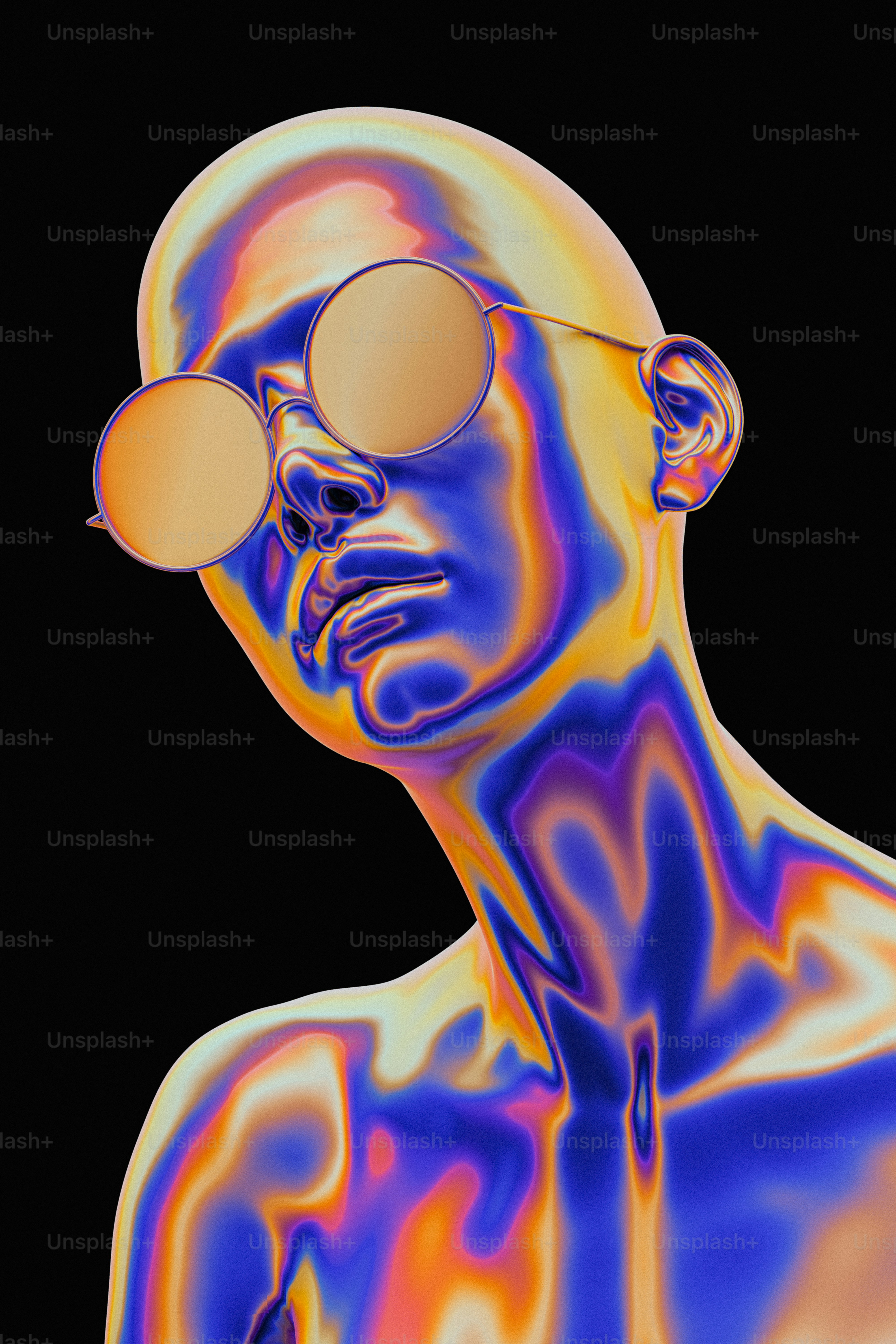 頭にサングラスをかけ、背景を黒にした男性