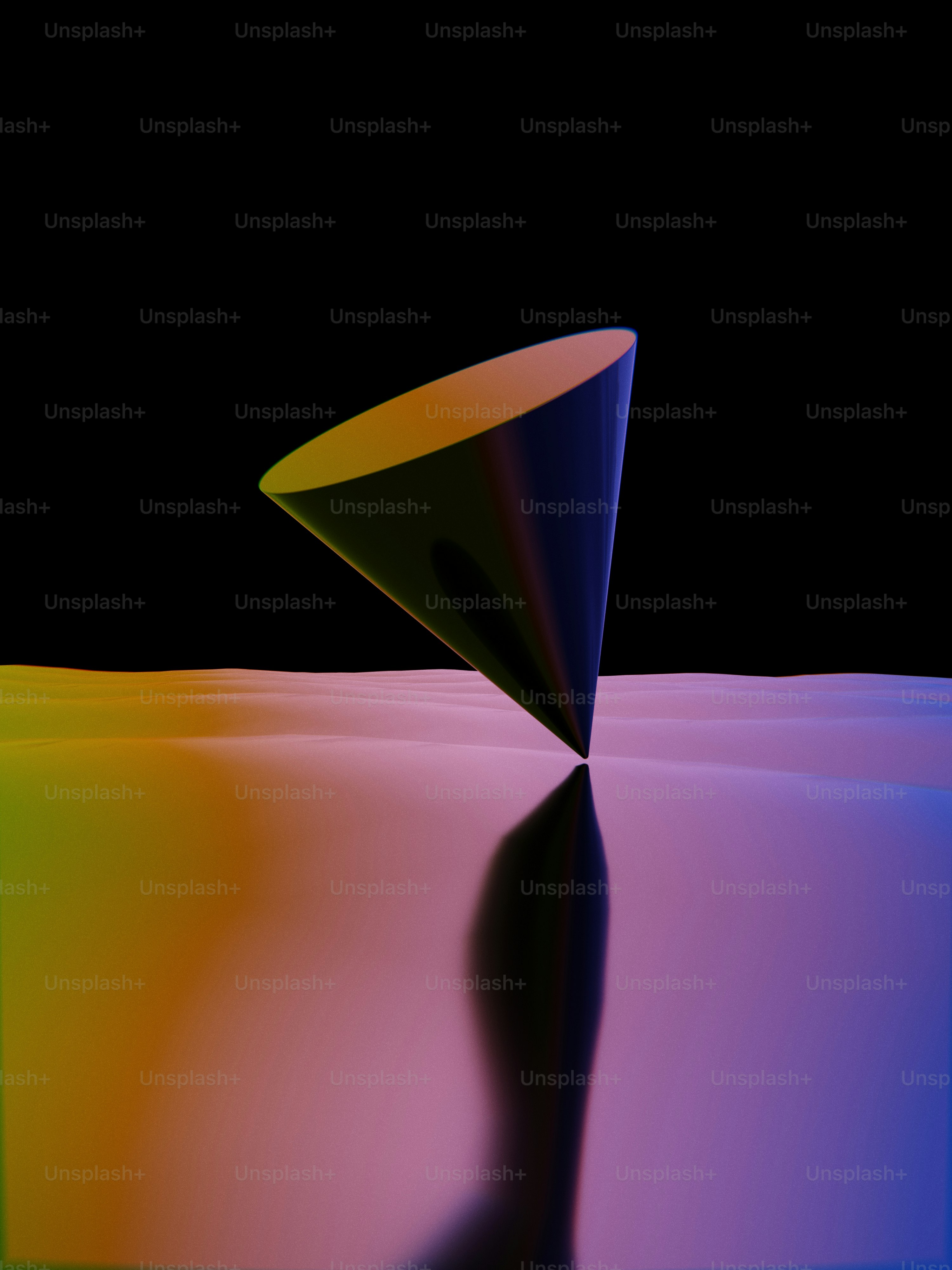 A person standing in front of a mirror with a cone on top of it