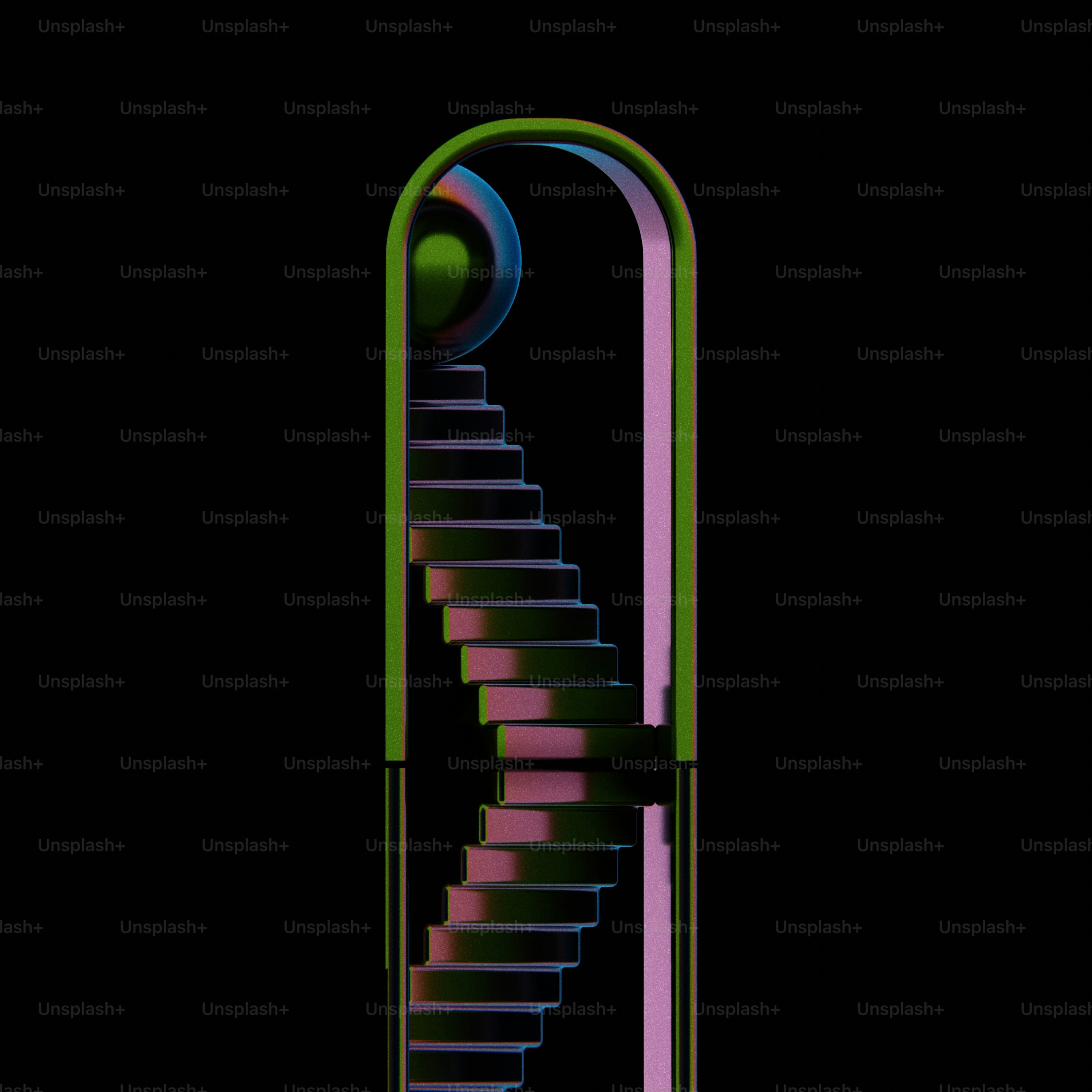 Una escalera de caracol con una bola verde encima