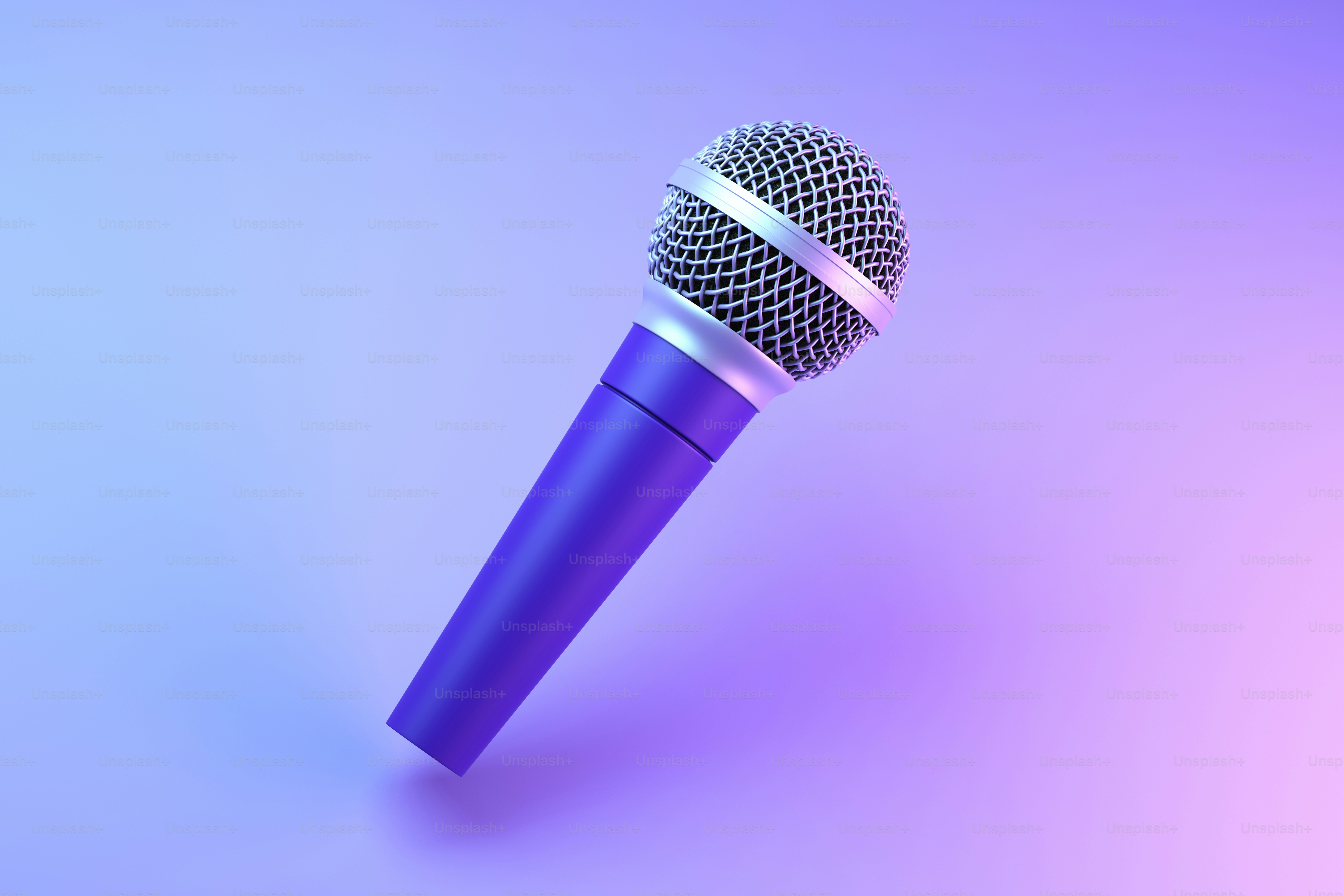 Microphone illuminated by neon violet light. 3d illustration