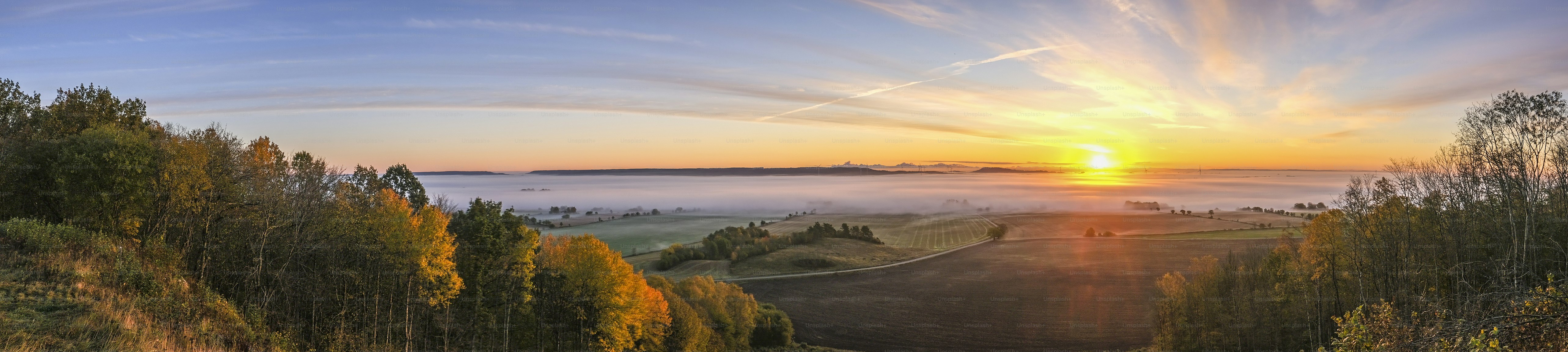 Panorama view at a sunrise in a beautiful landscape