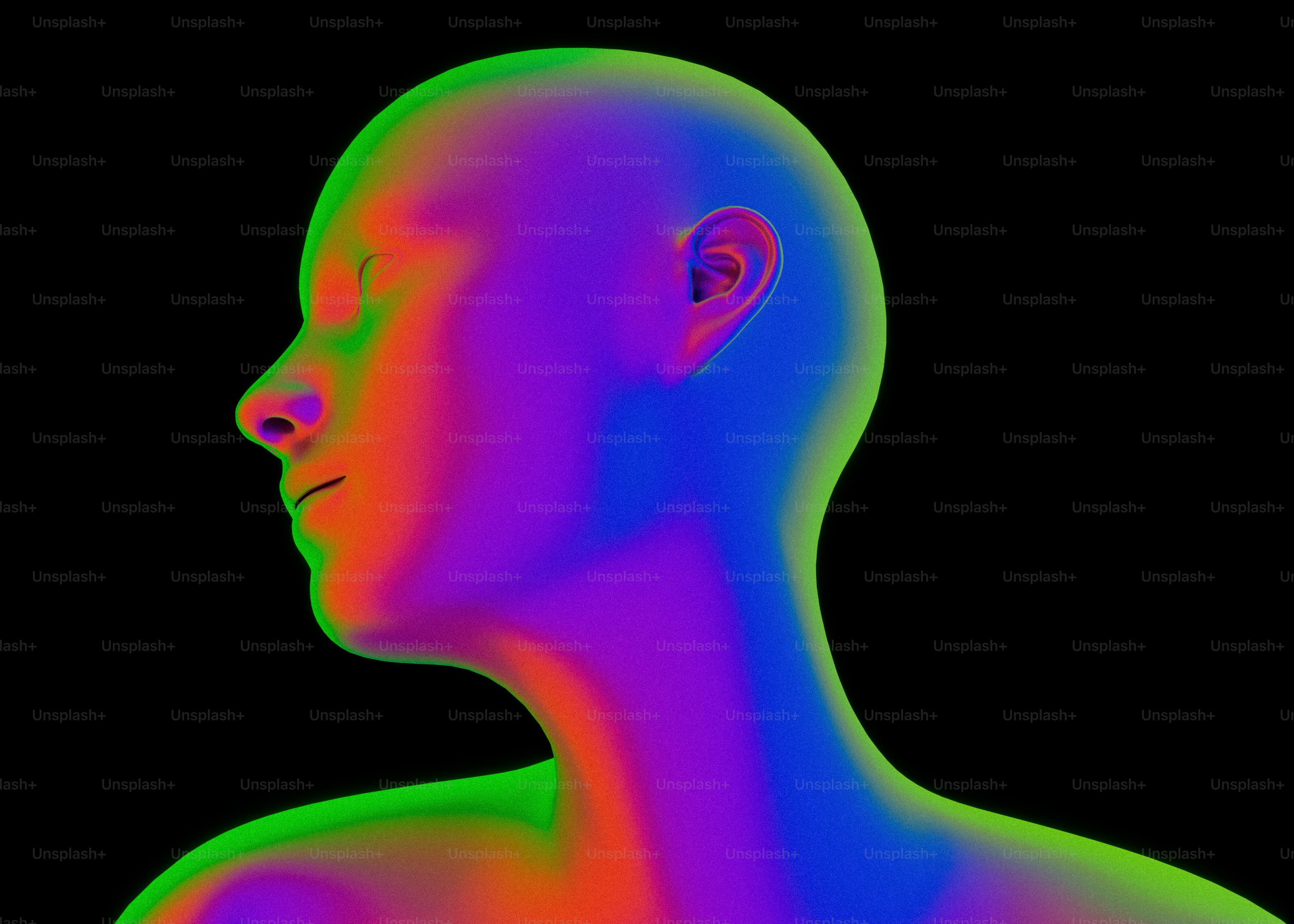 A man's chest is shown in a multicolored image