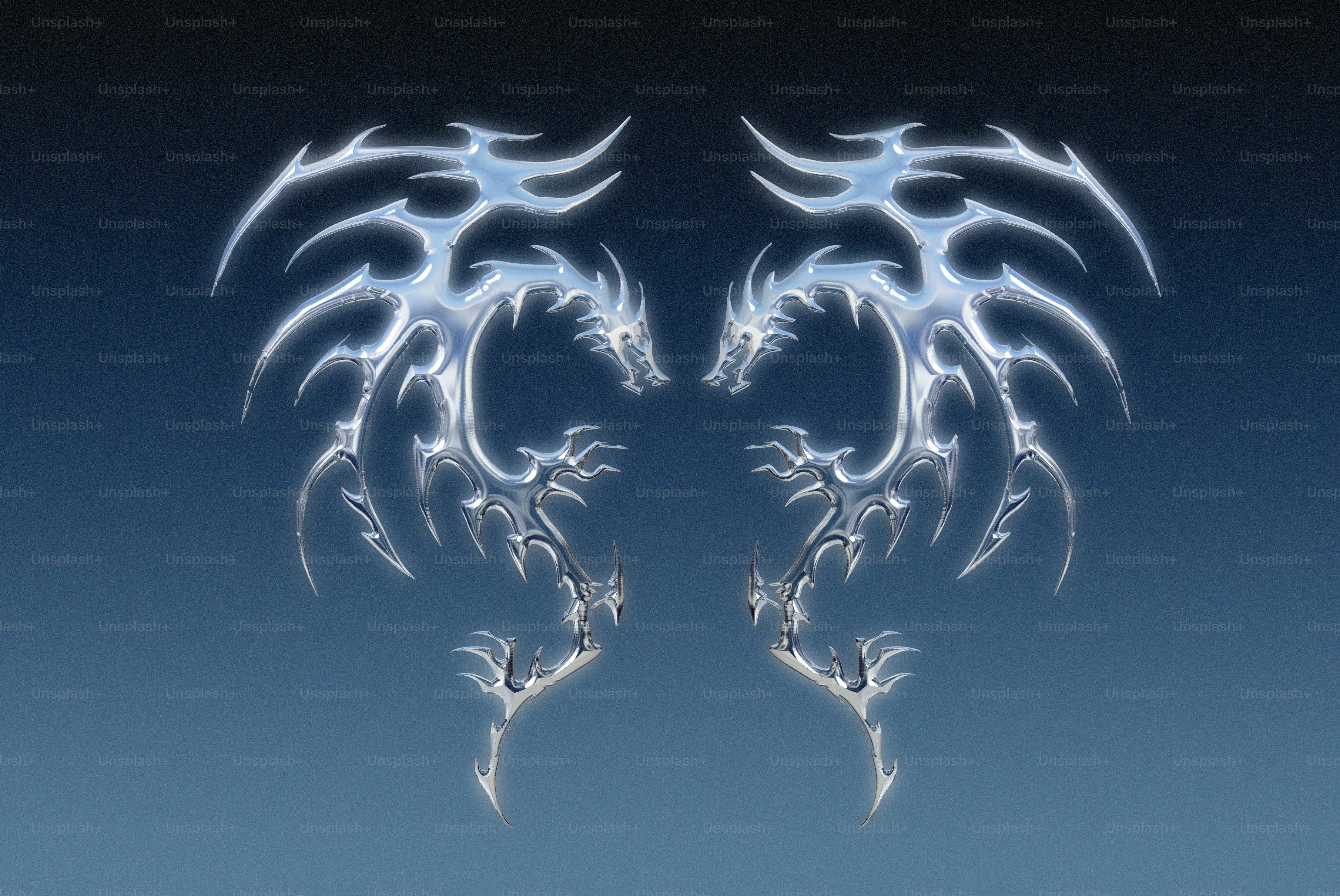Deux ailes de dragon blanc sur fond bleu