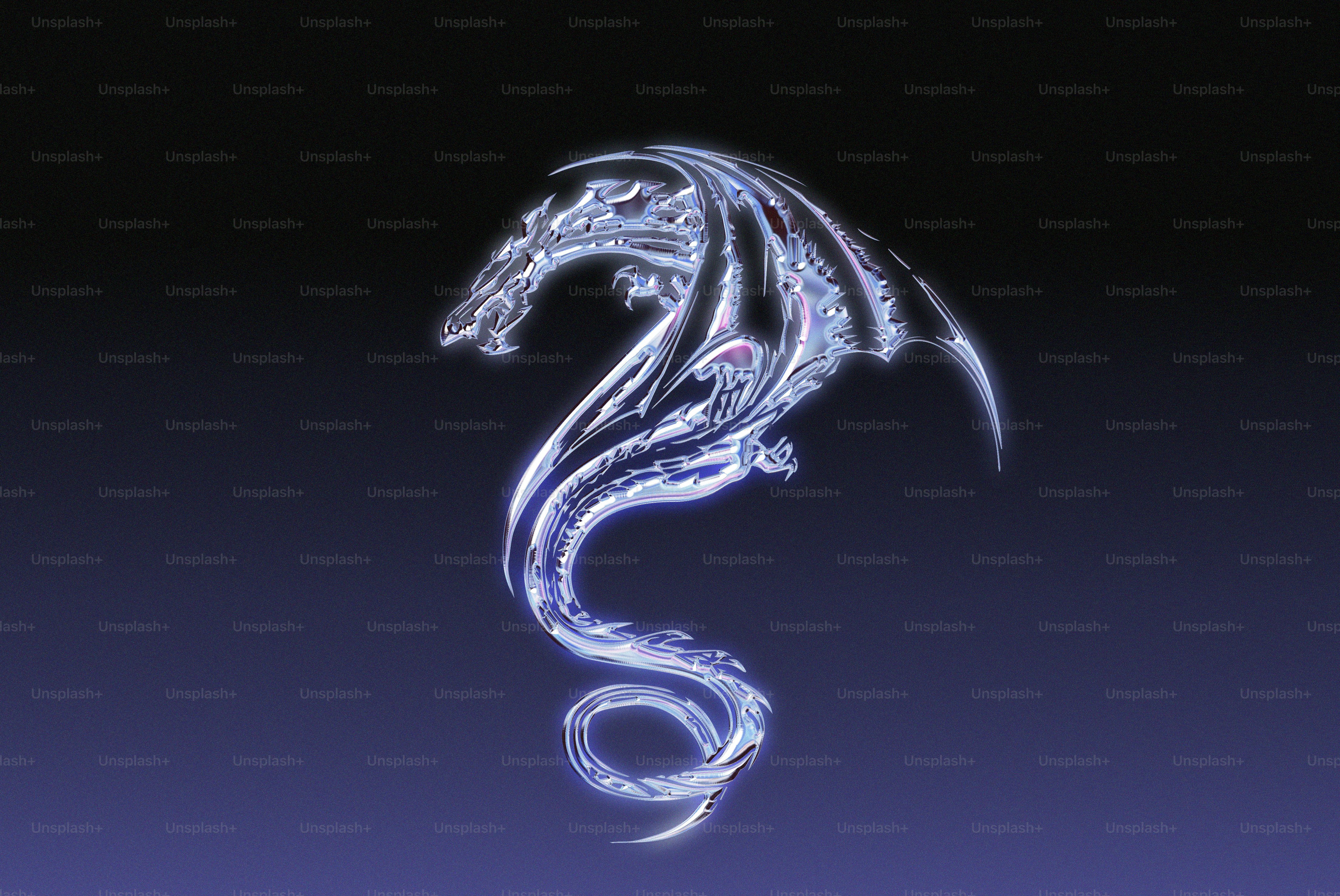 A white dragon on a blue background