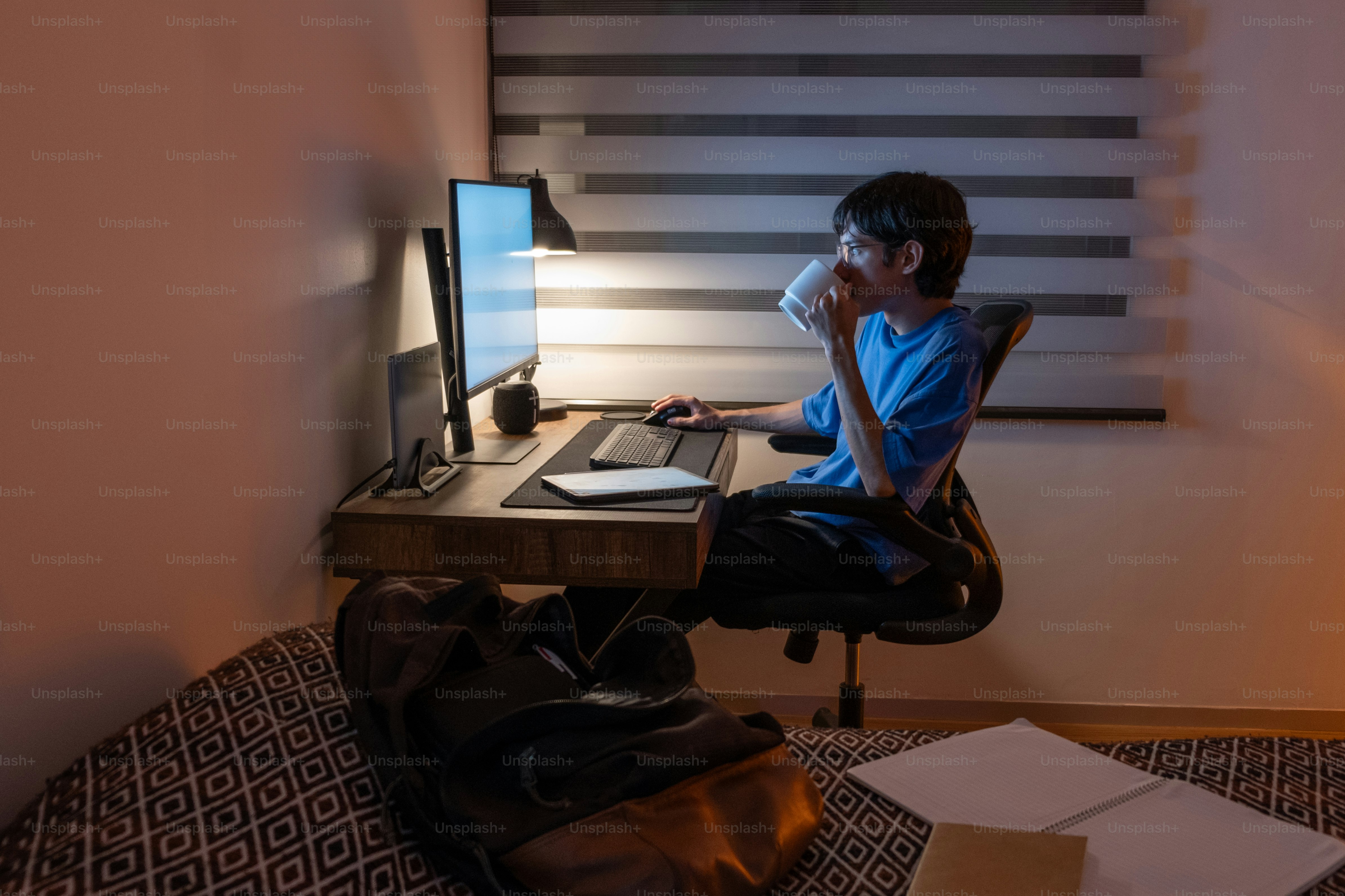 A person sitting at a desk in front of a computer