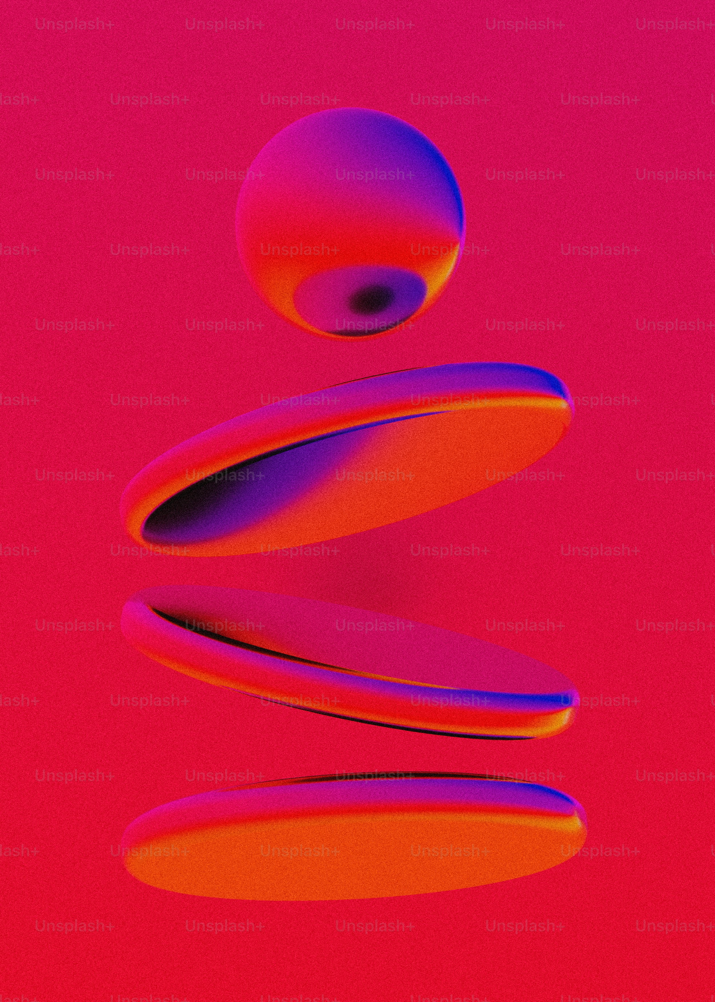 A red and pink background with a circular object in the middle