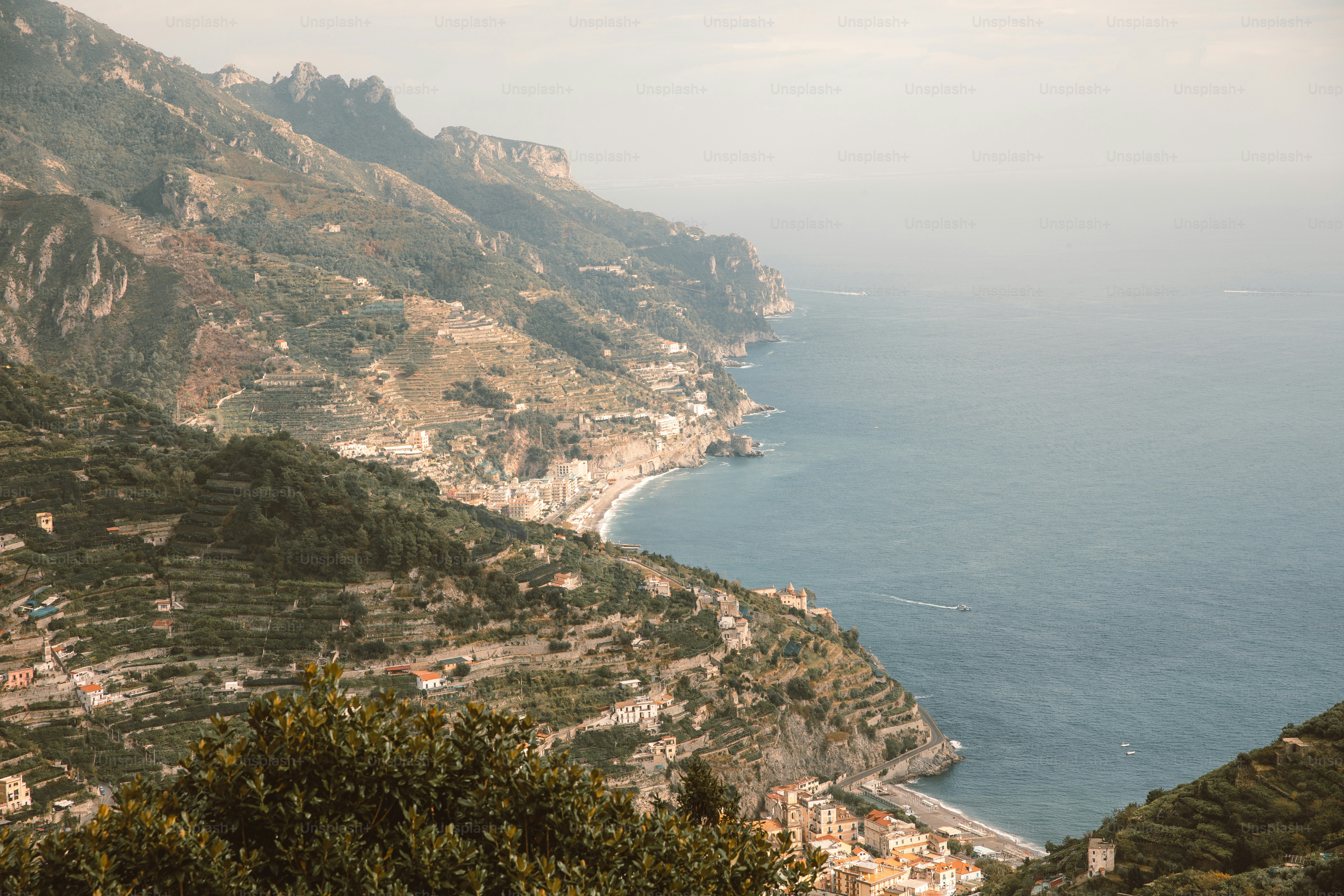 A view of the ocean from a hill top