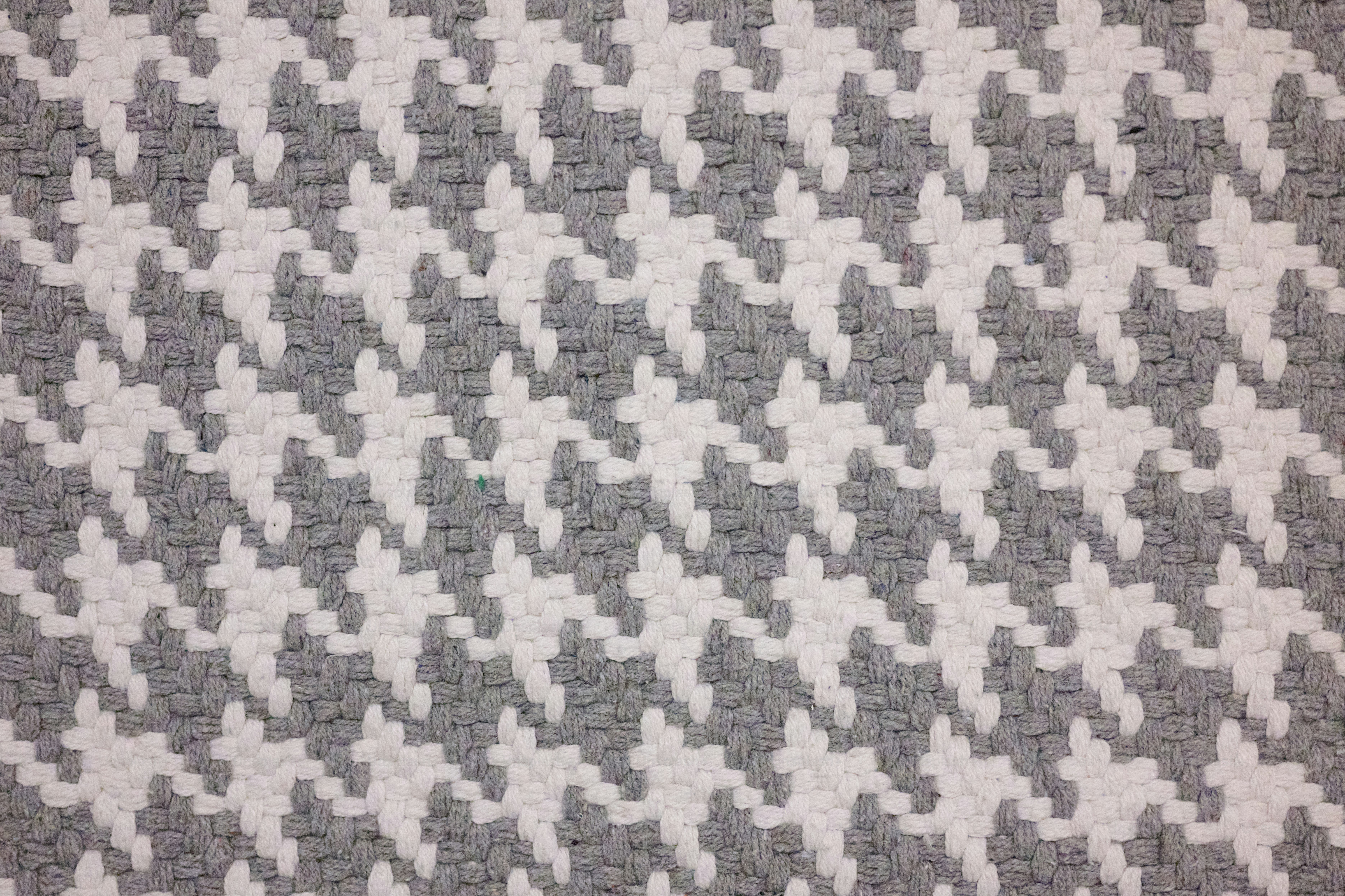 A close up of a gray and white blanket