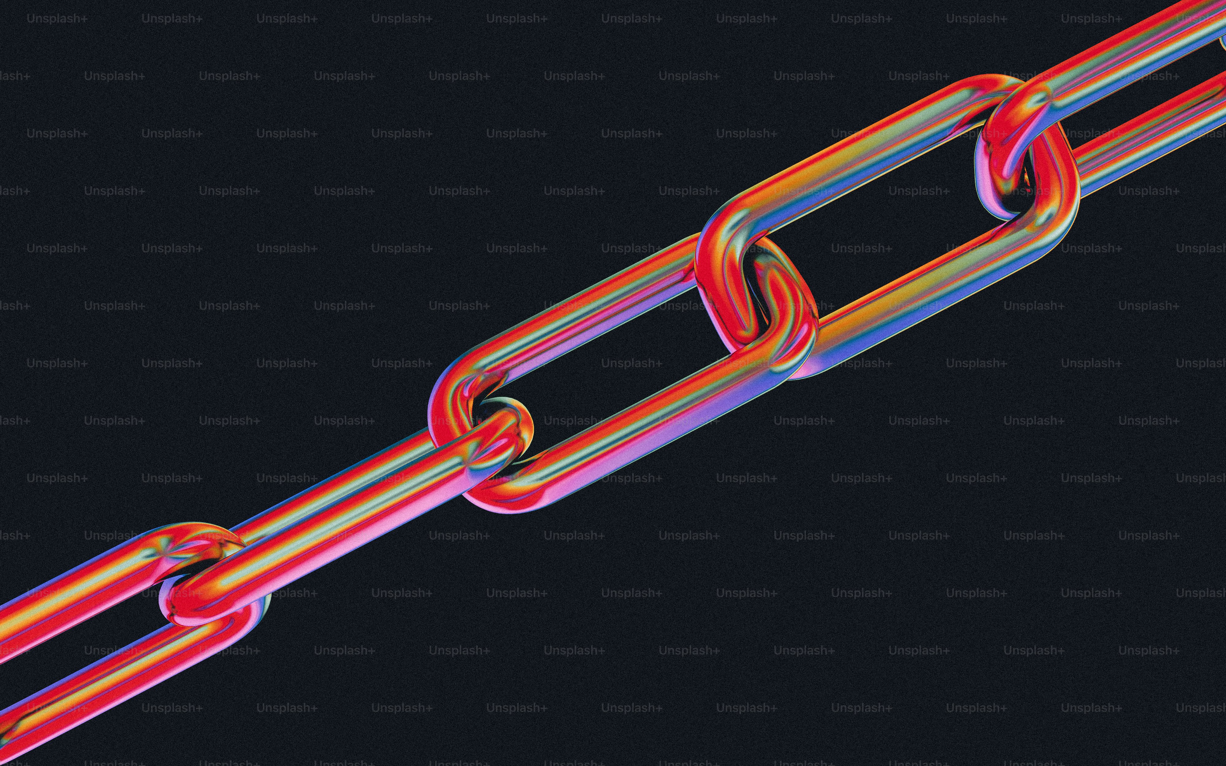 A chain with a red link on a black background
