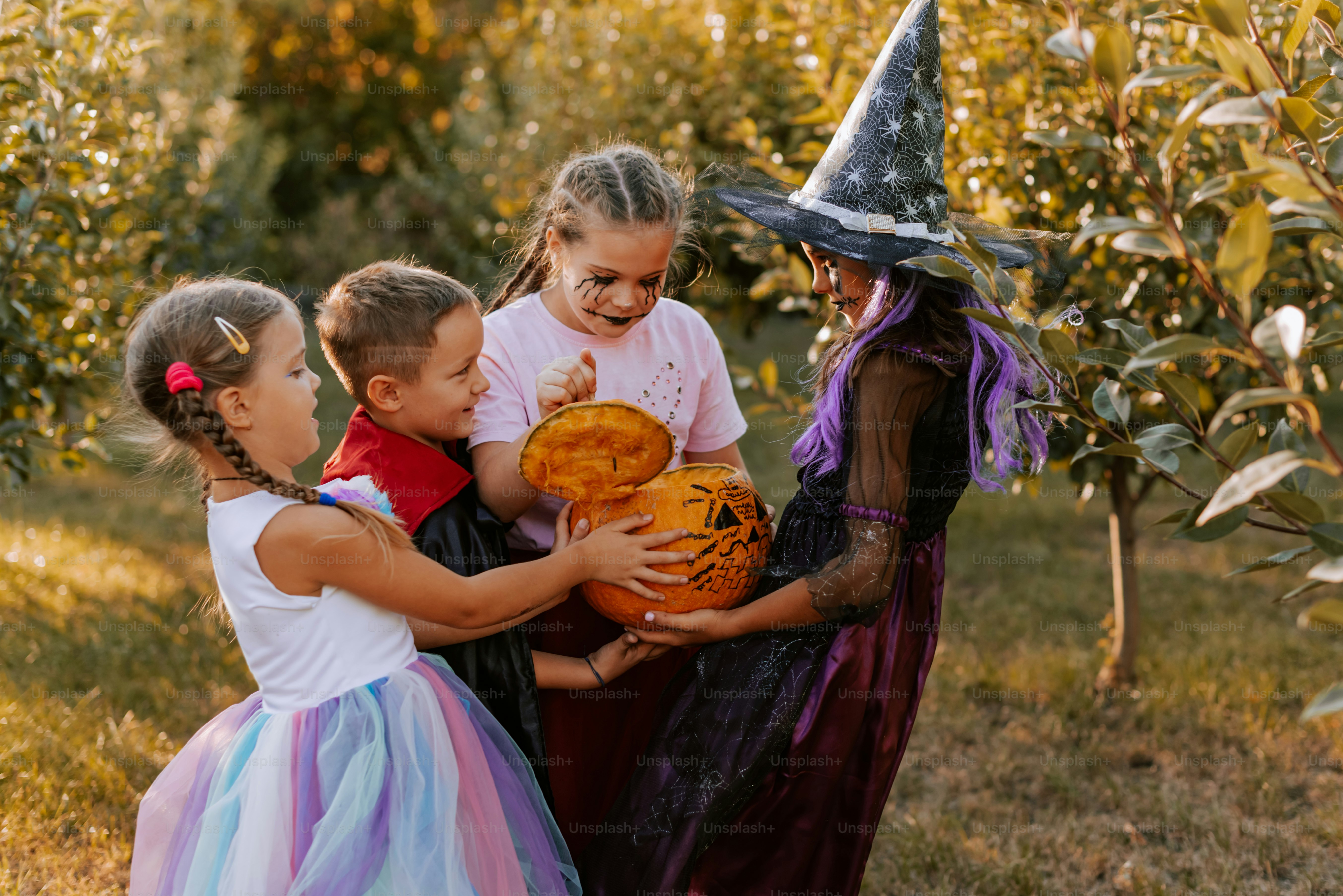 A group of children dressed up as witches