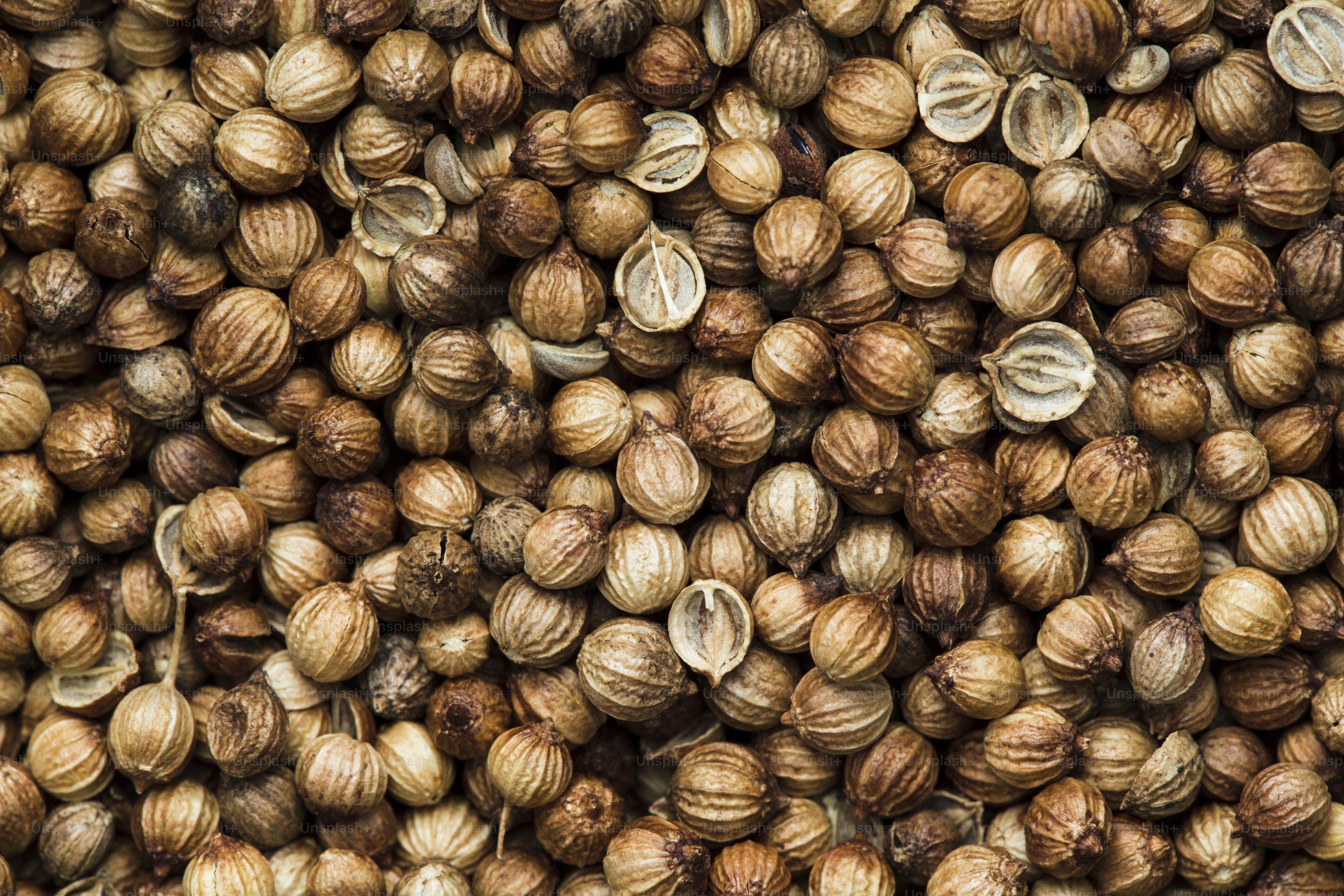 Eine Nahaufnahme eines Haufens Nüsse