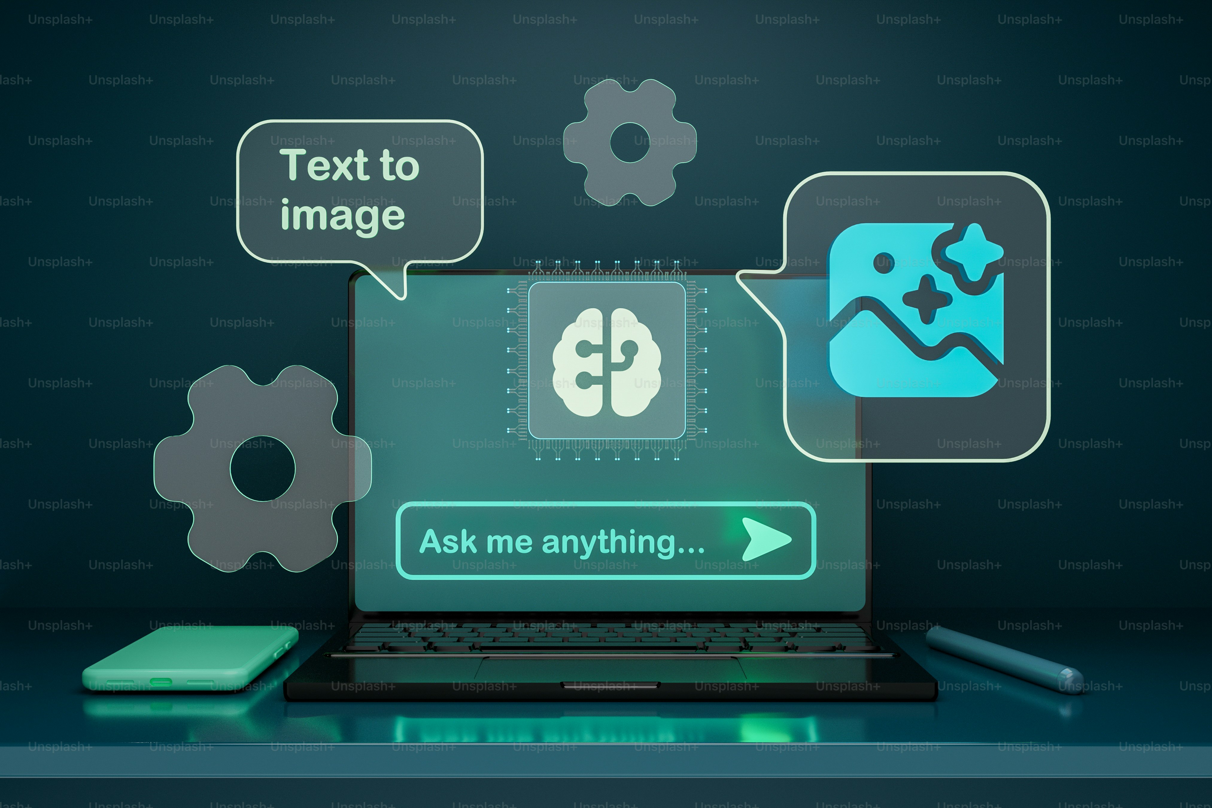 A laptop computer with a text bubble above it