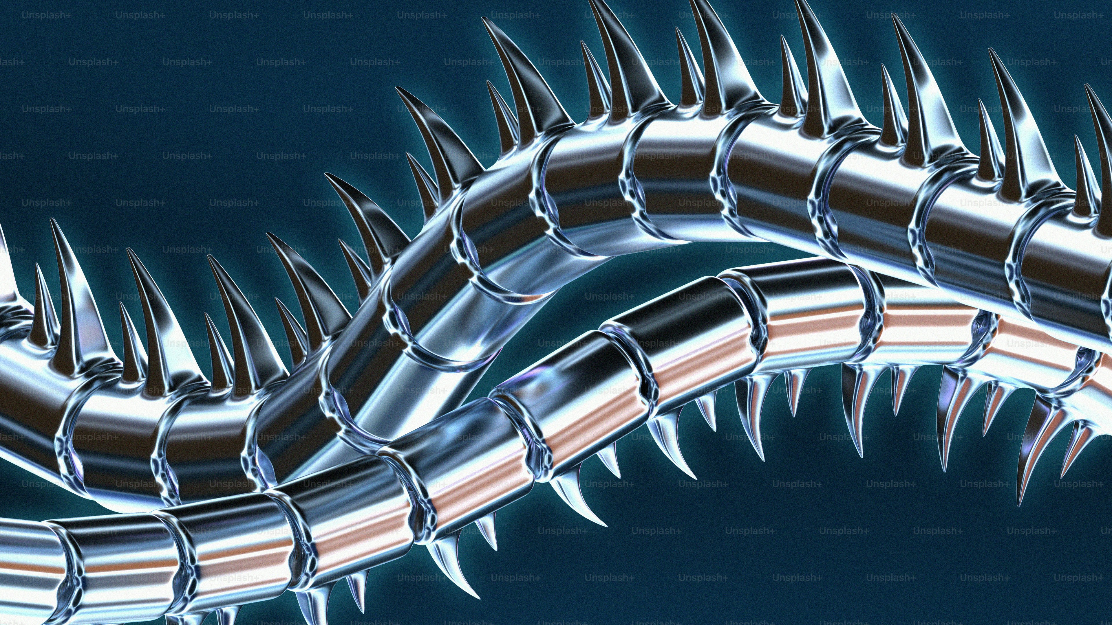 A close up of a metal structure with spikes