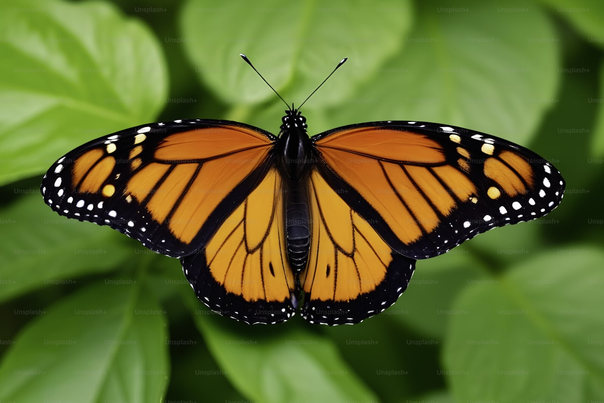 Close-up of a monarch butterfly on a leaf, brand-mark register
