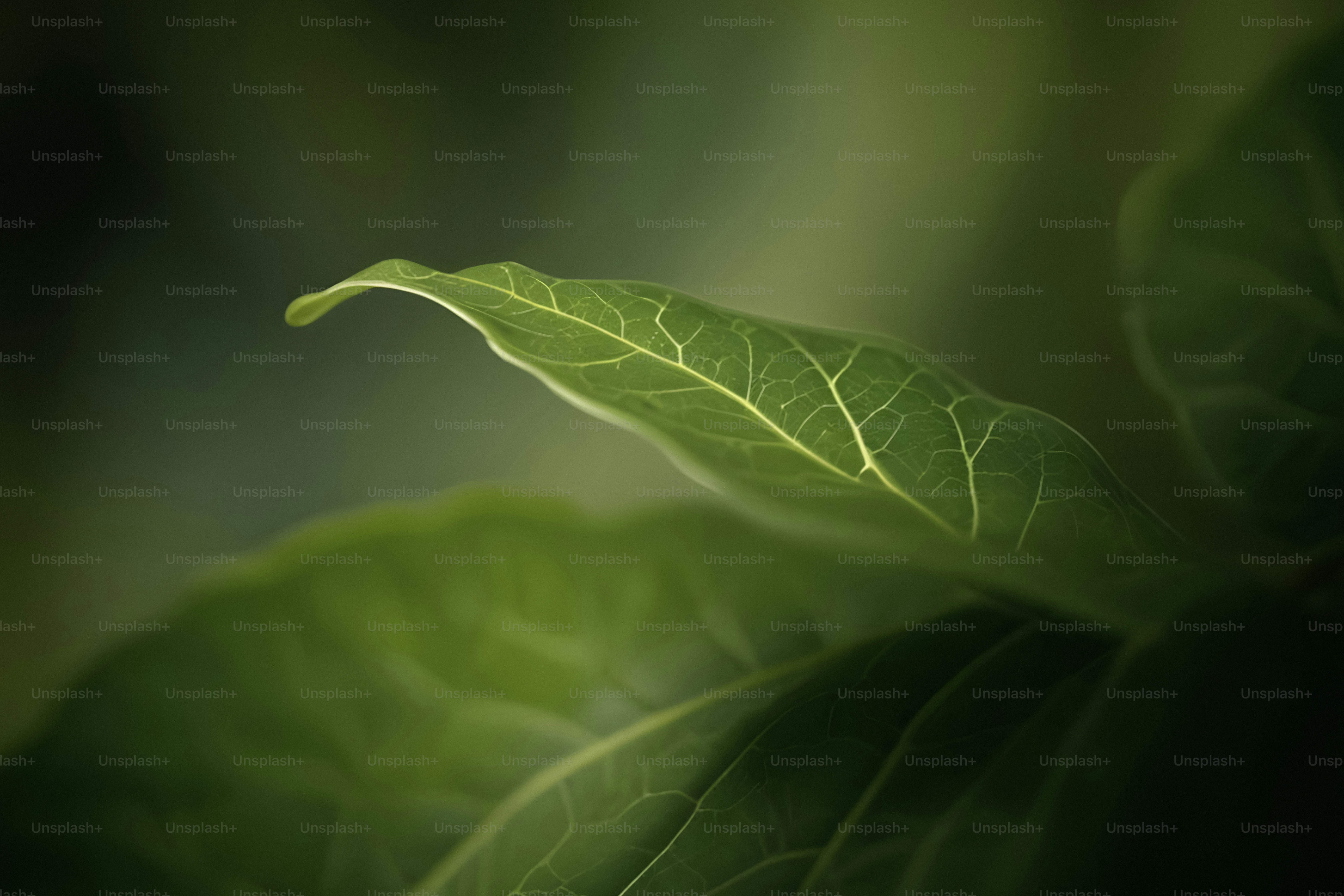 A close up of a green leaf with a blurry background
