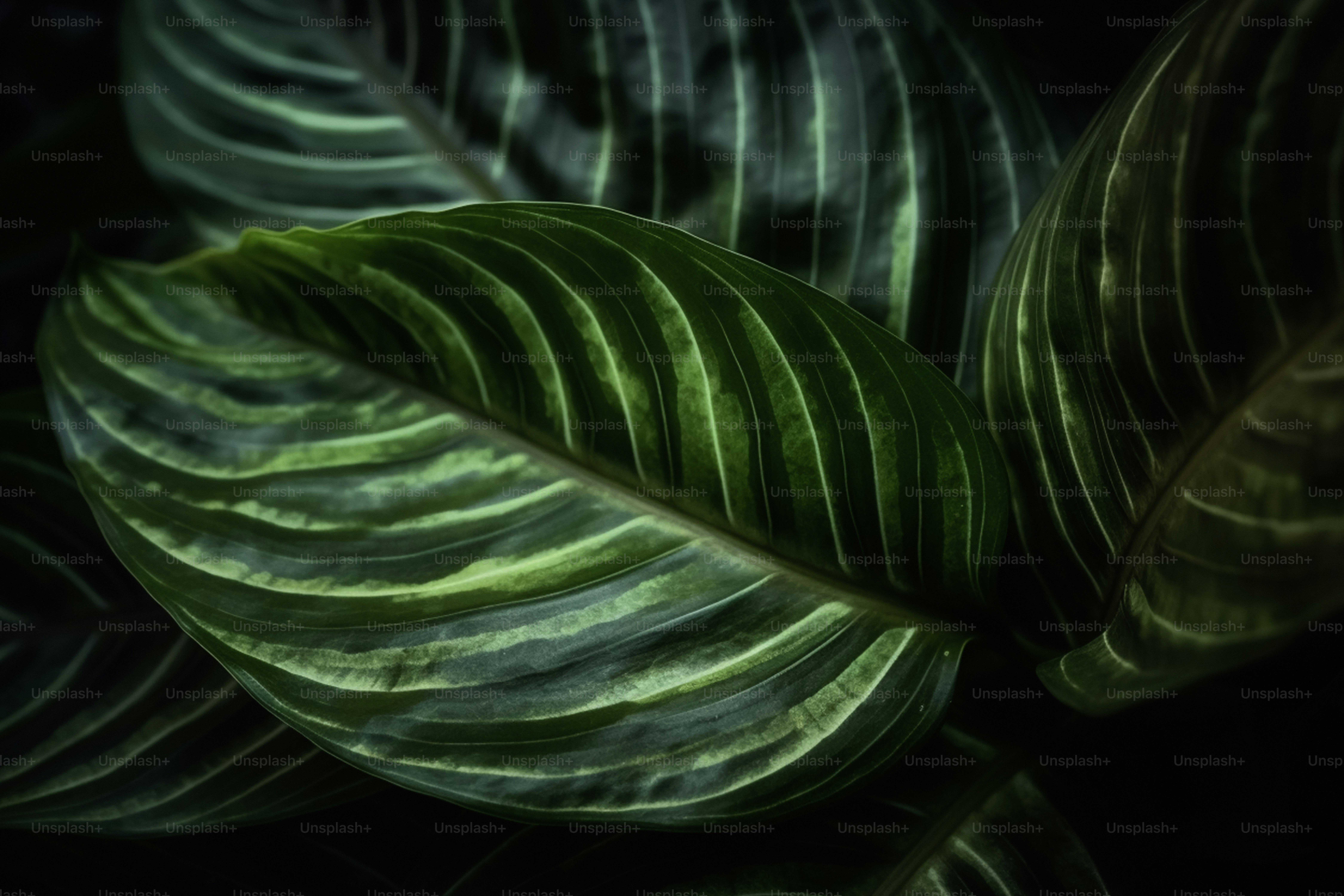 A close up of a green leaf on a black background