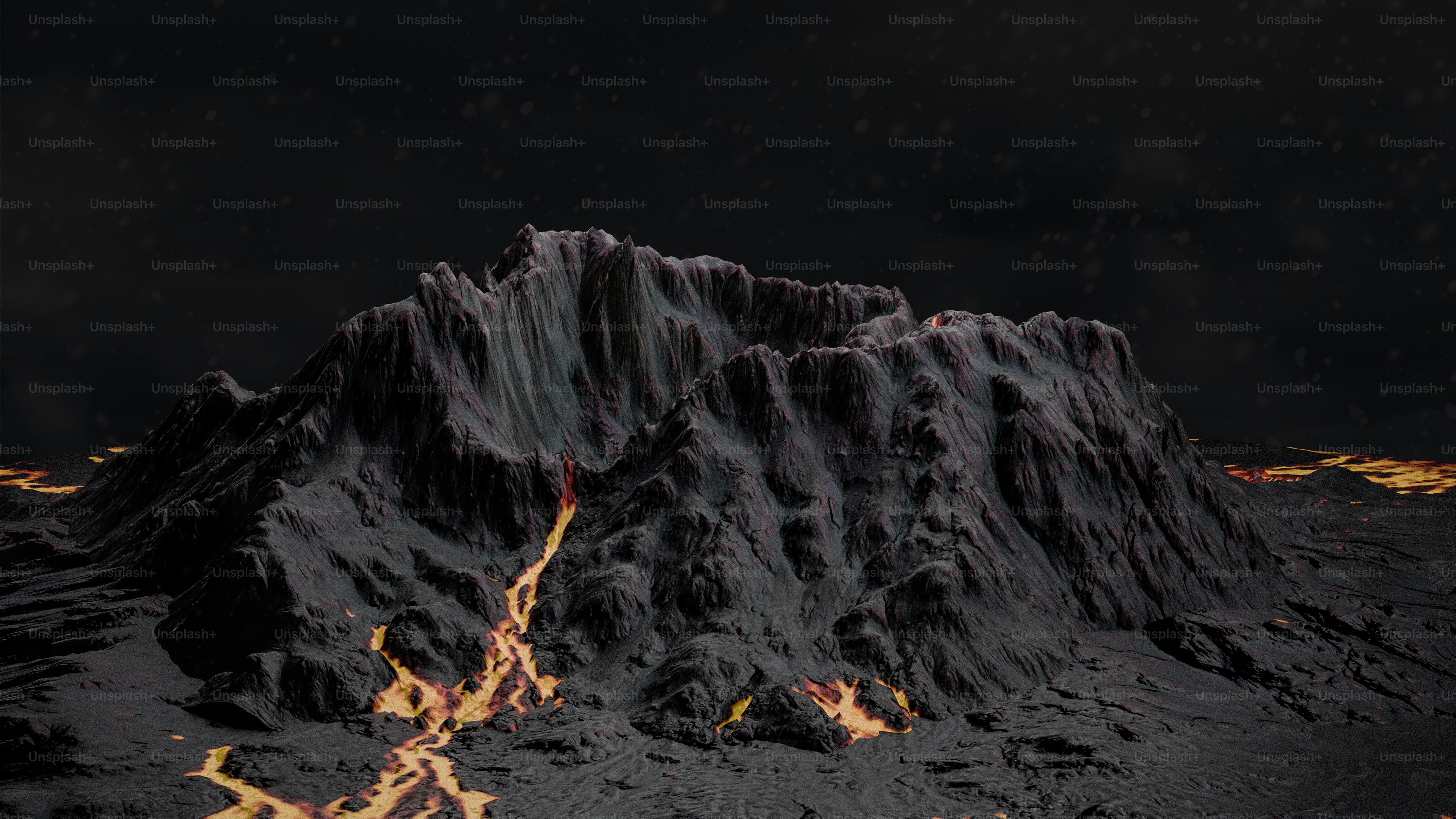 A very large mountain covered in snow under a dark sky