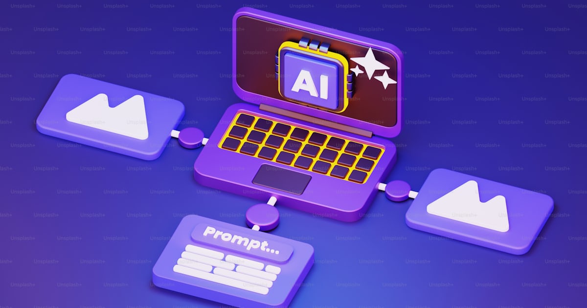 A laptop computer connected to a network of icons photo – Artificial ...