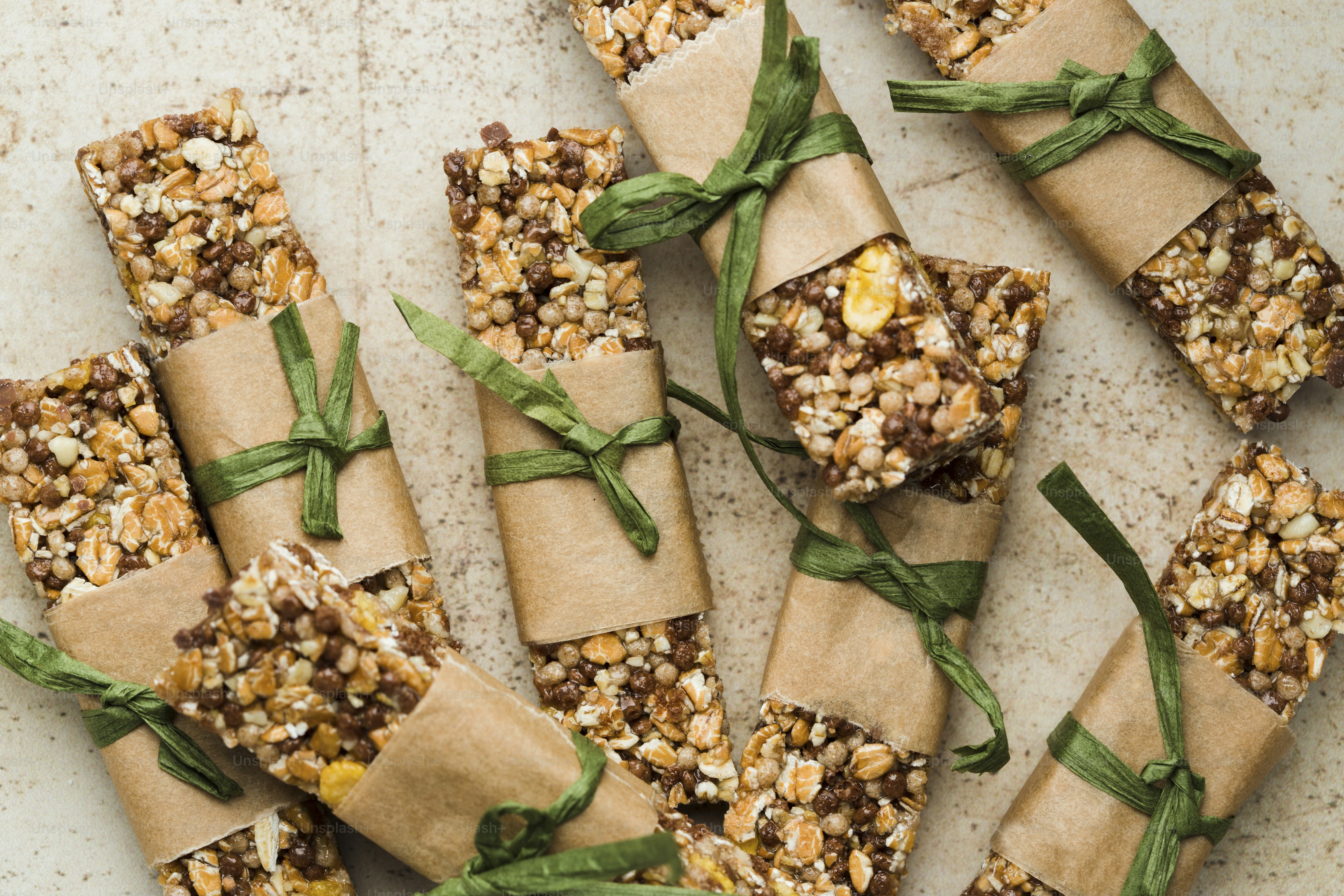 A bunch of crackers wrapped in brown paper