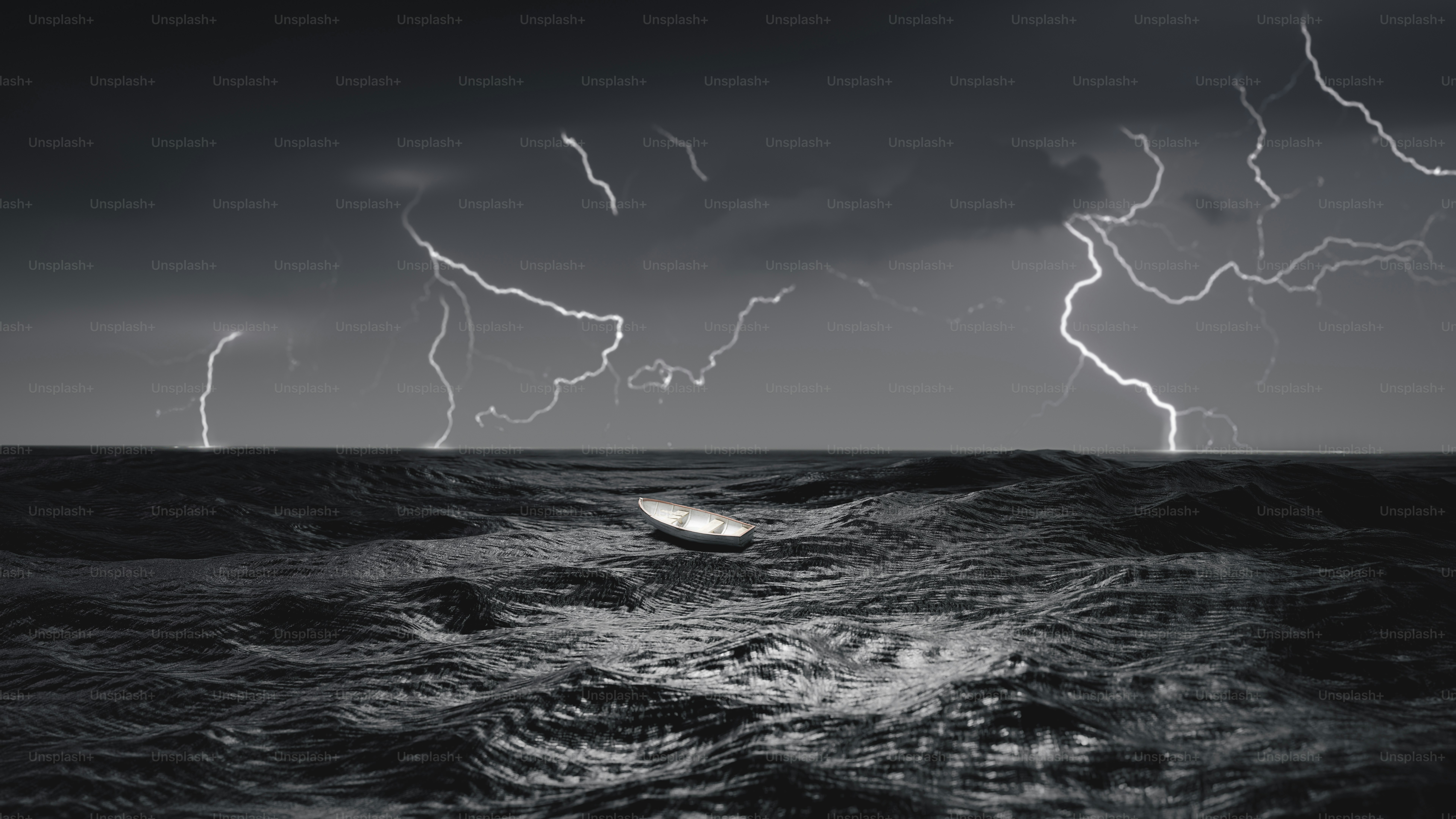 A black and white photo of a storm over the ocean