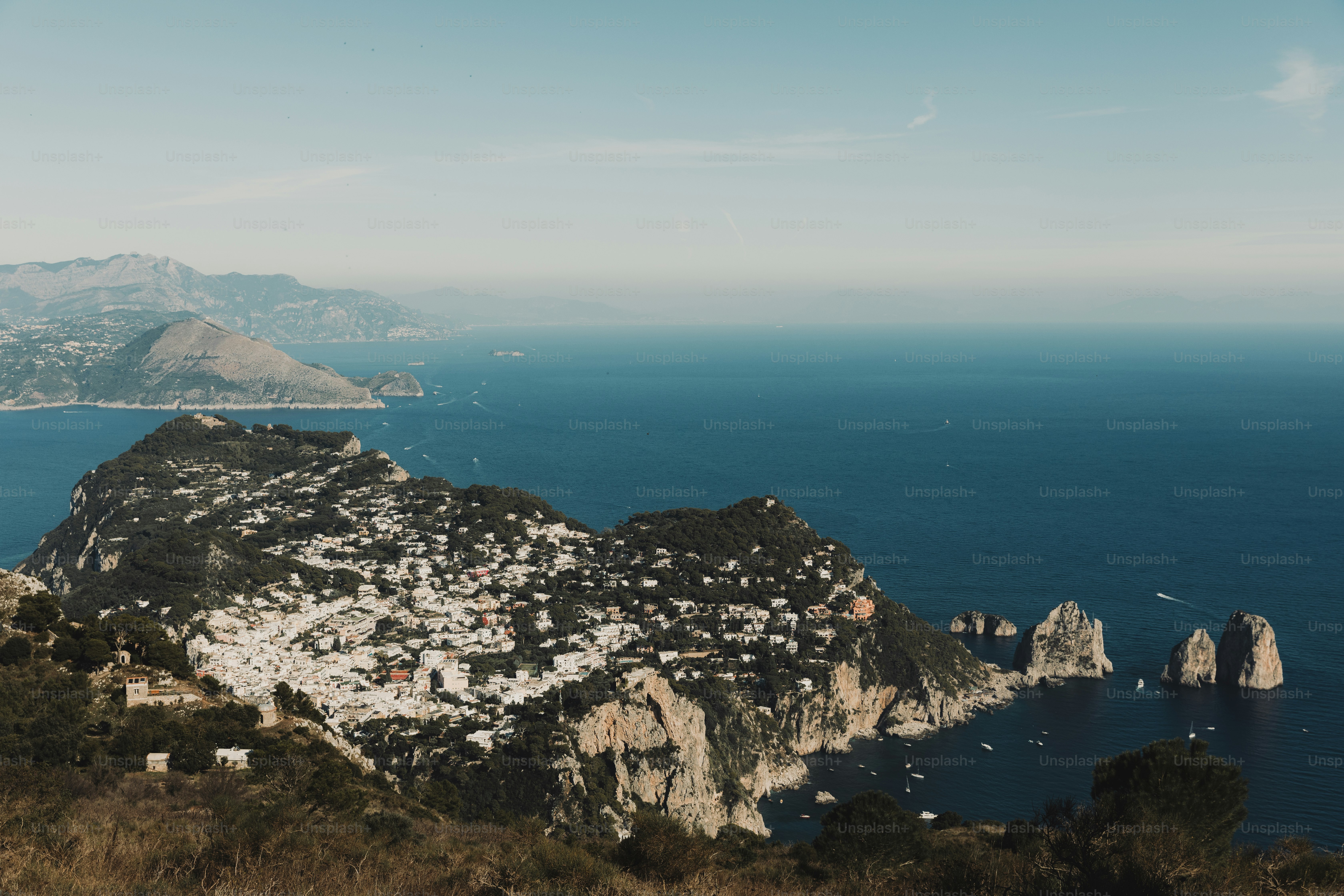 A view of the ocean from a hill